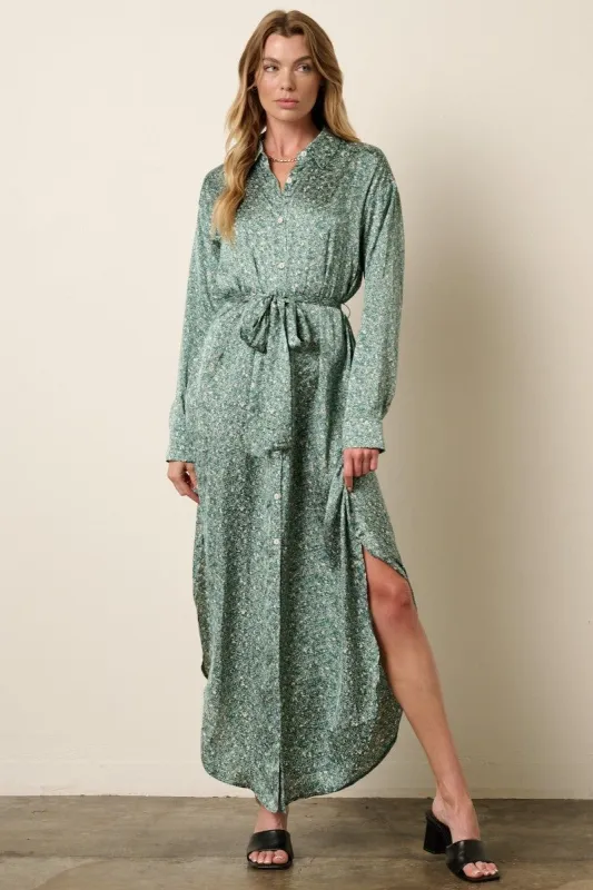 Green Abstract Print Maxi Shirt Dress sold by Pinkblush