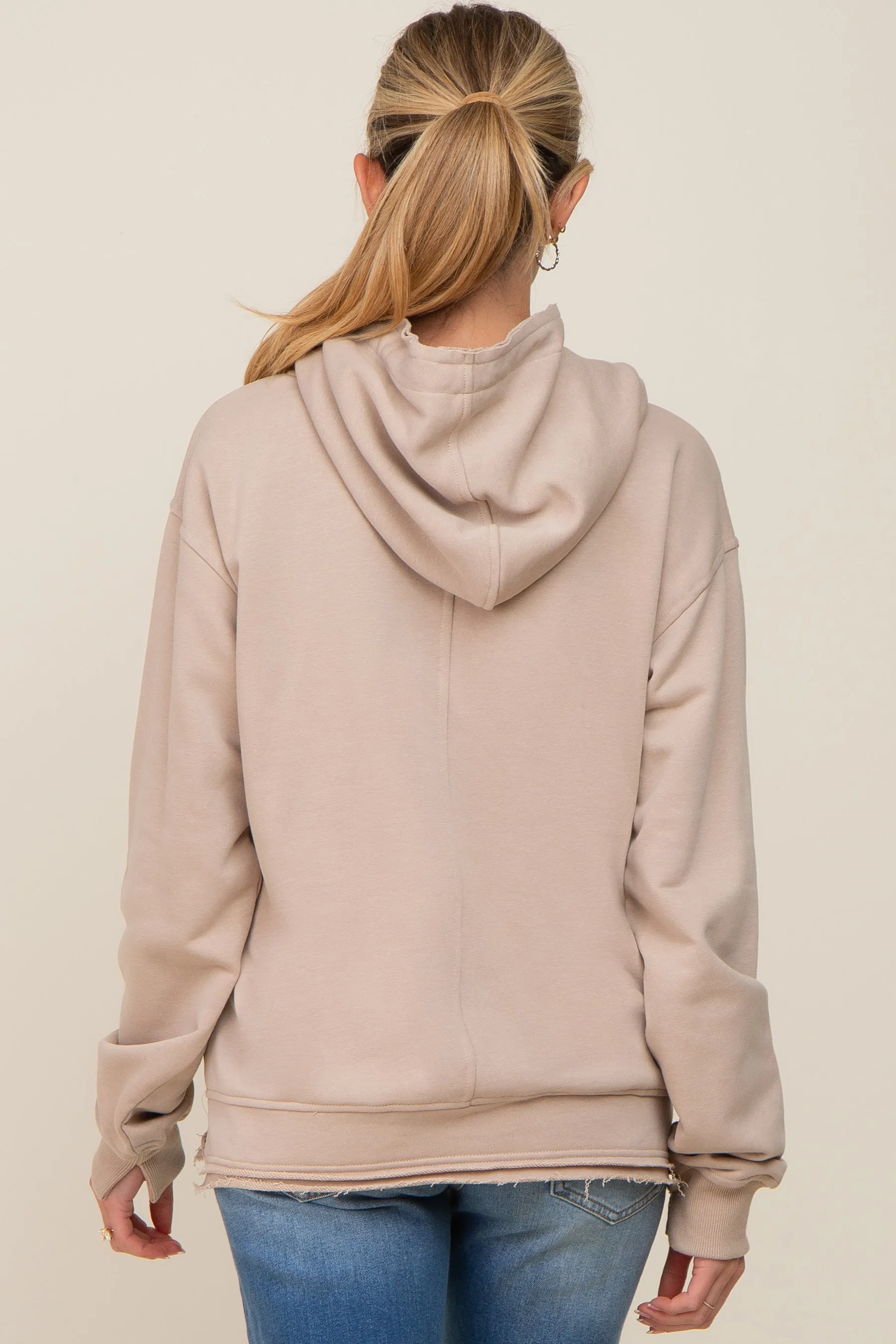 Beige Raw Edge Trim Maternity Drawstring Hoodie sold by Pinkblush product image thumbnail 3