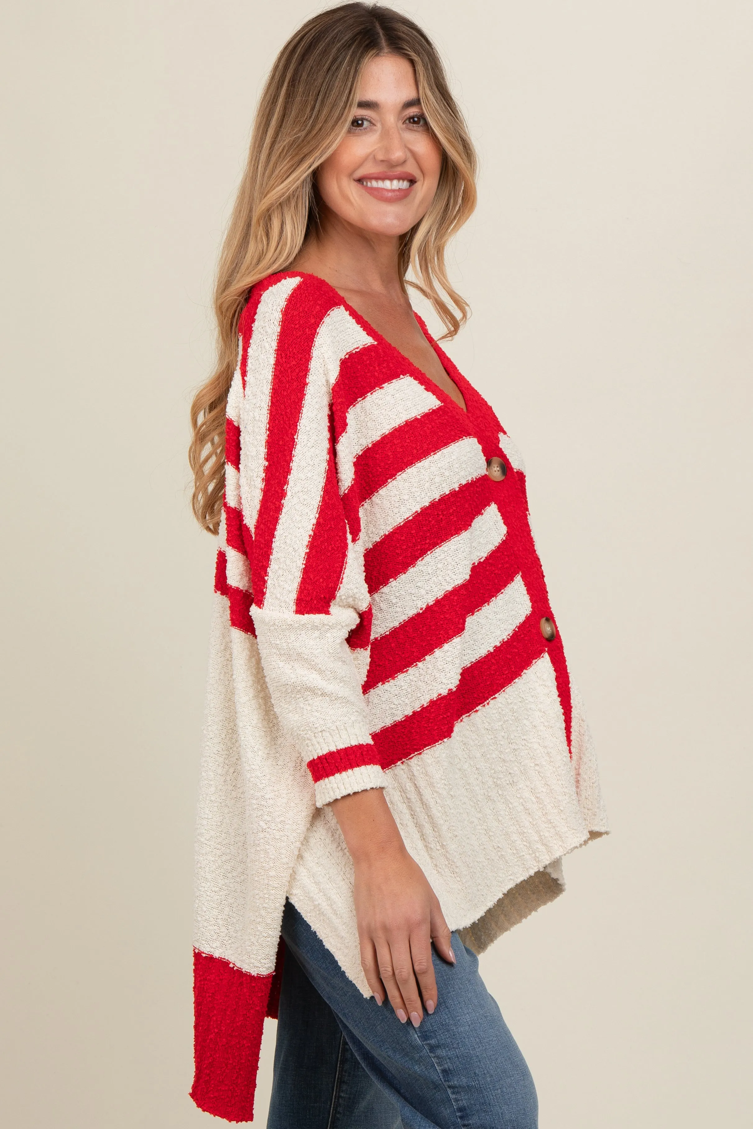 Red Textured Knit Striped Oversized Maternity Cardigan sold by Pinkblush product image thumbnail 2