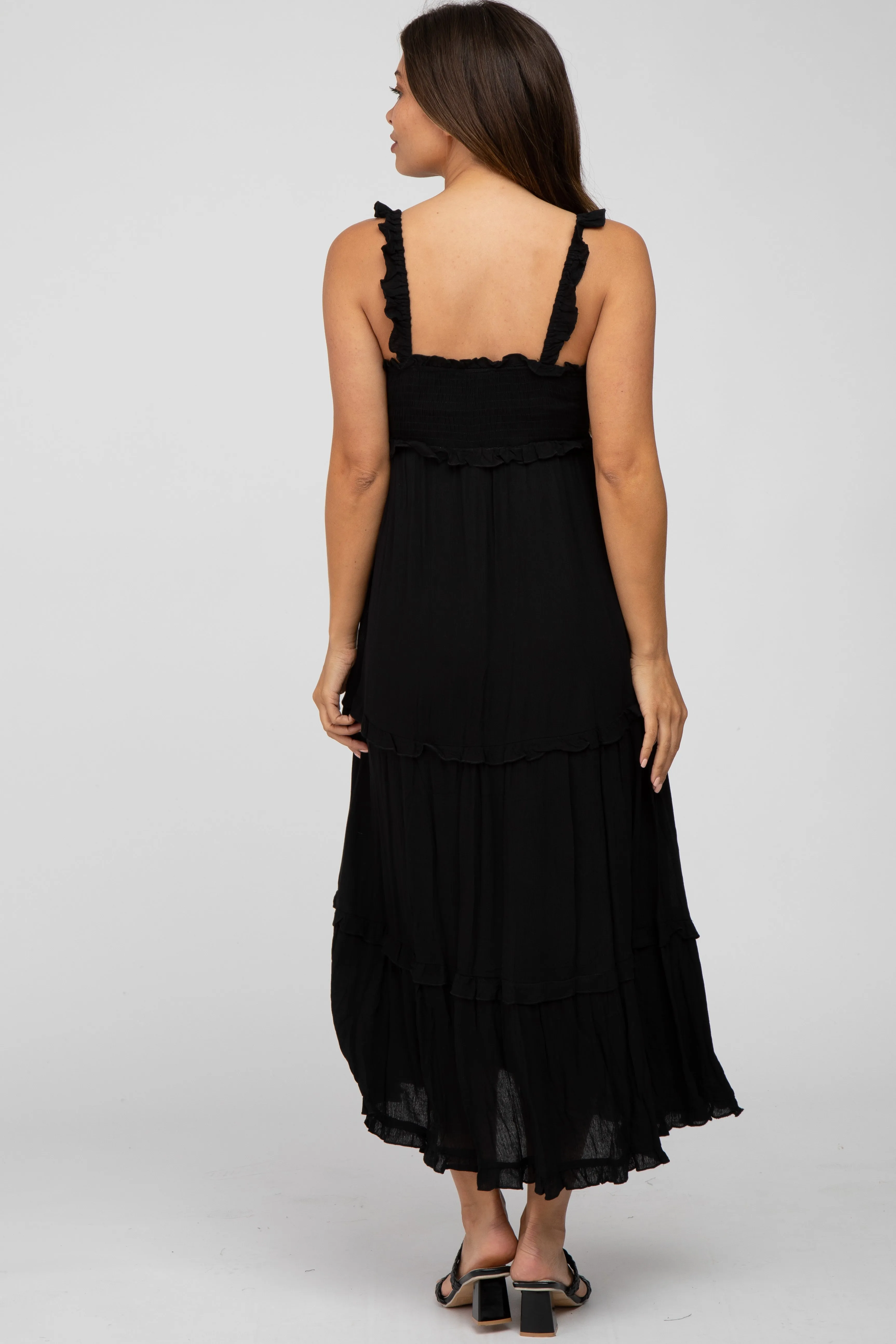 Black Ruffle Accent Maternity Midi Dress sold by Pinkblush product image thumbnail 3