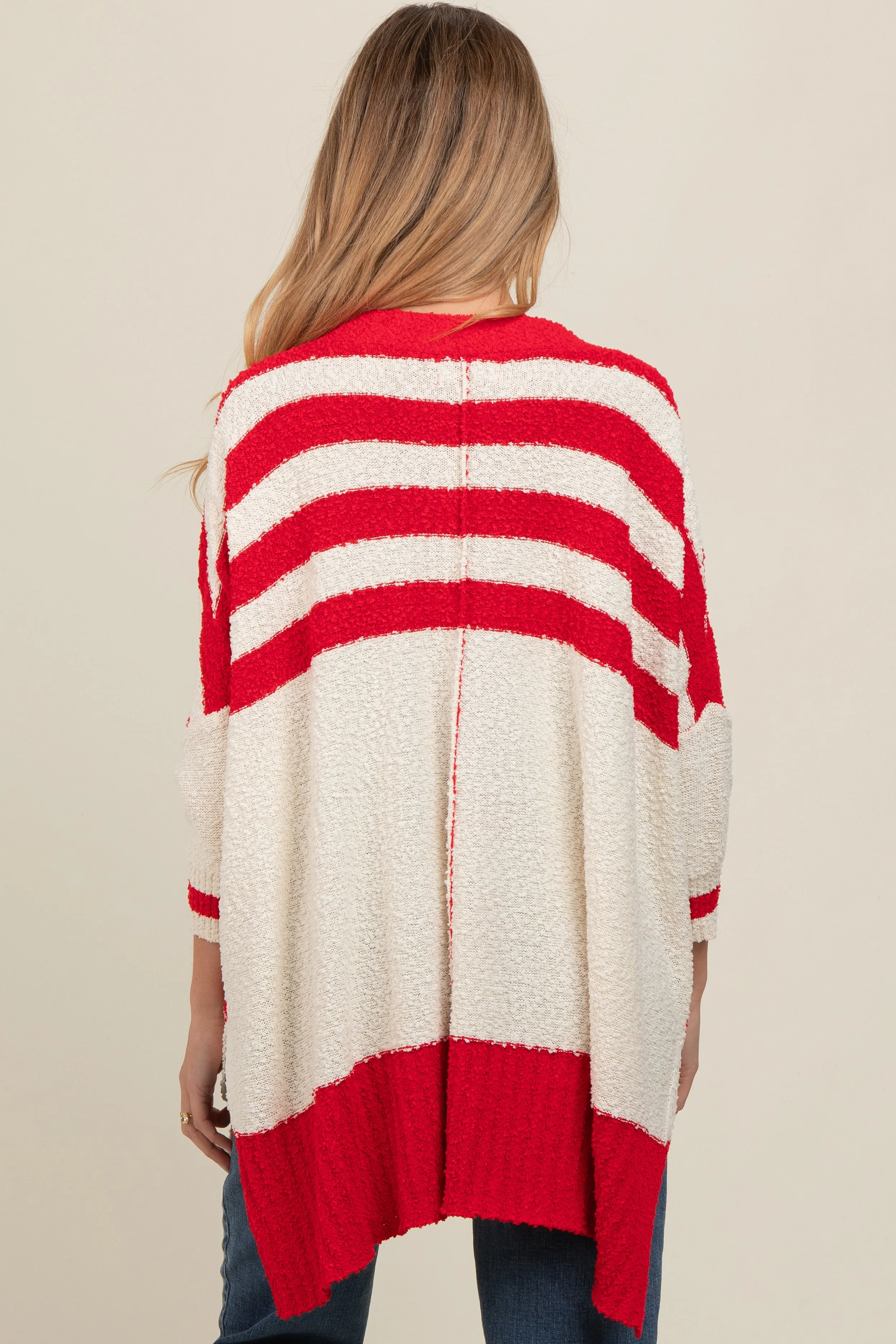 Red Textured Knit Striped Oversized Maternity Cardigan sold by Pinkblush product image thumbnail 3