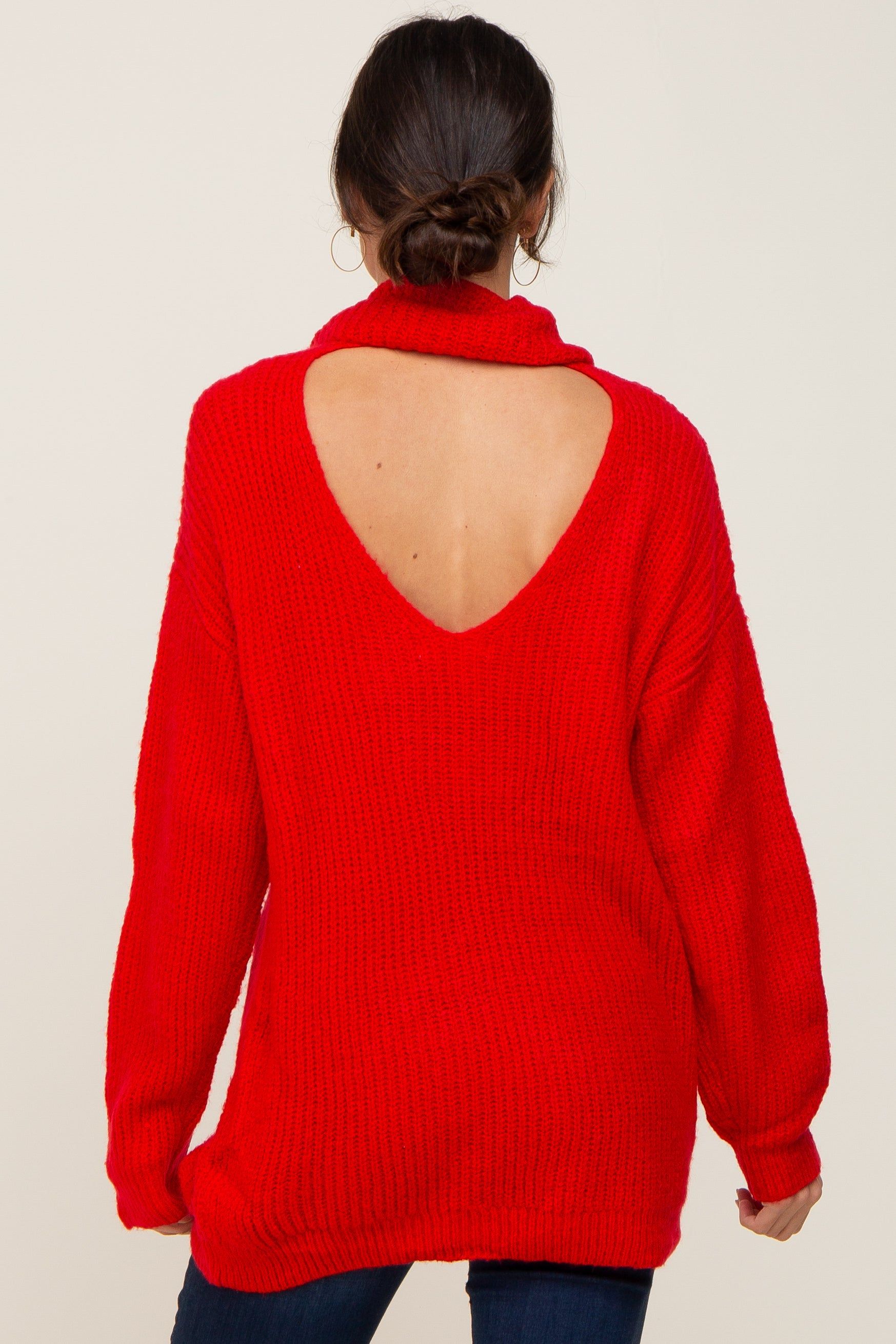 Red Soft Knit Cutout Back Sweater sold by Pinkblush product image thumbnail 3
