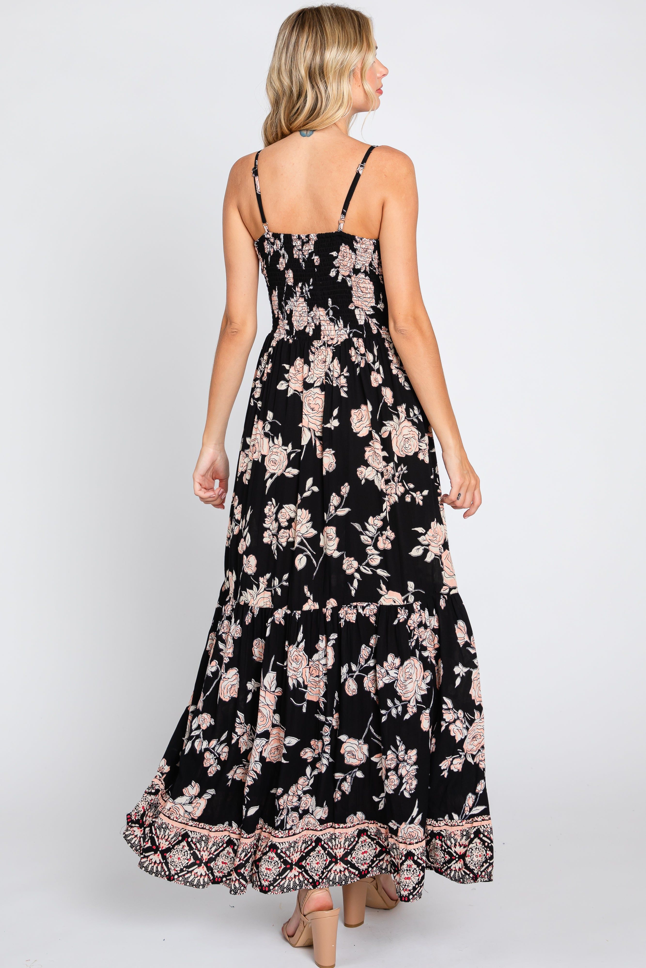 Black Floral Border Print Front Twist Maxi Dress sold by Pinkblush product image thumbnail 3