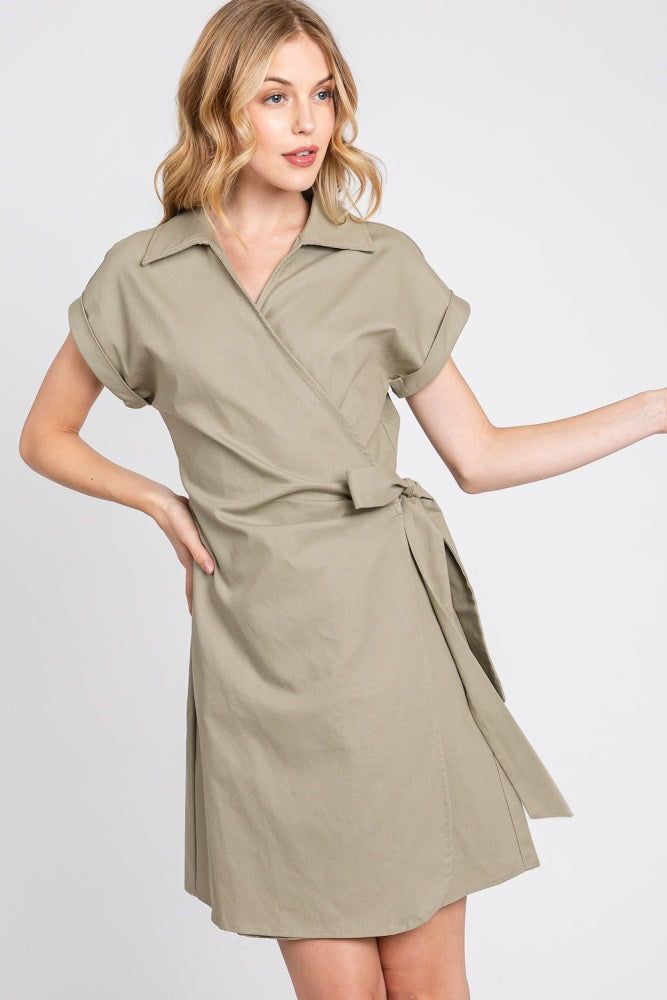 Olive Wrap Front Linen Jacket Dress sold by Pinkblush product image thumbnail 2