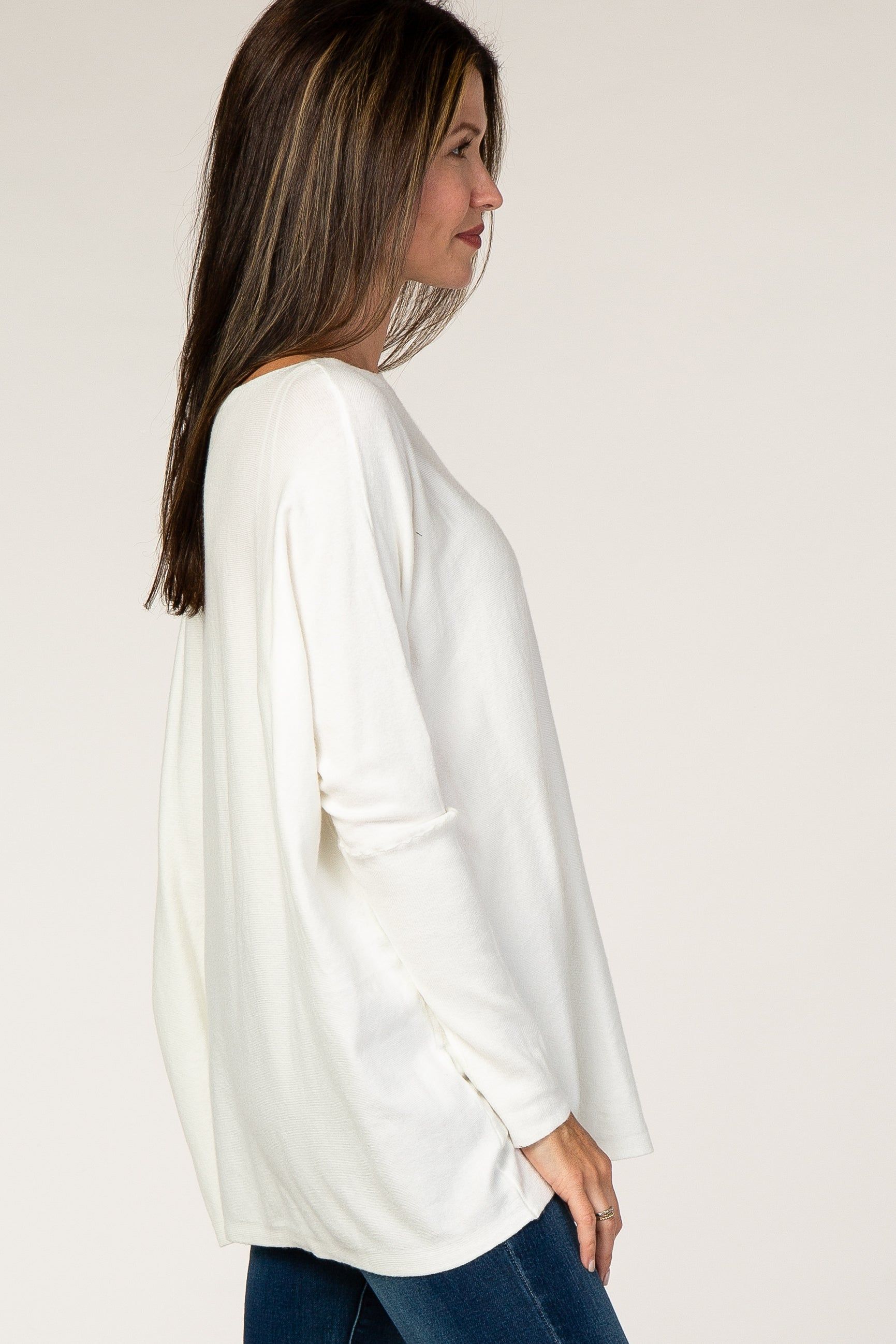 Cream Soft Knit Boatneck Dolman Sleeve Sweater sold by Pinkblush product image thumbnail 2