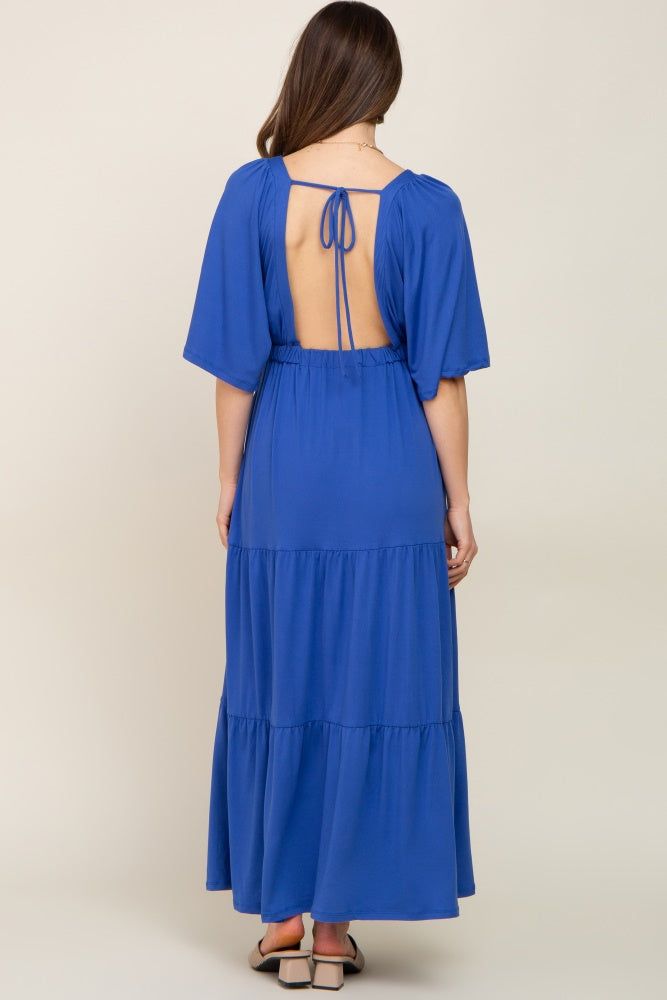 Royal Blue Deep V-Neck Tiered Maternity Maxi Dress sold by Pinkblush product image thumbnail 3