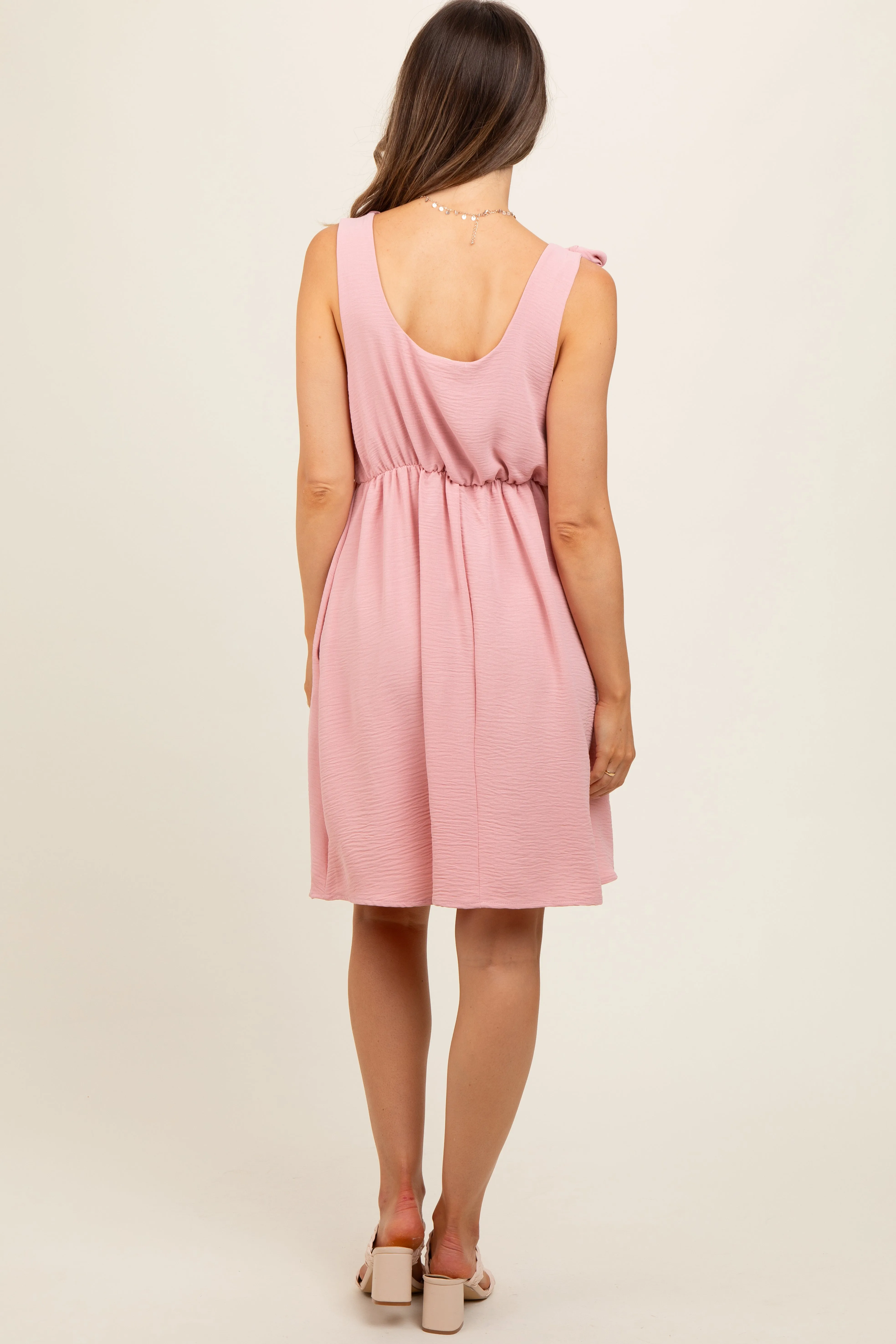 Pink Solid Tie-Shoulder Scoop Neck Maternity Dress sold by Pinkblush product image thumbnail 4