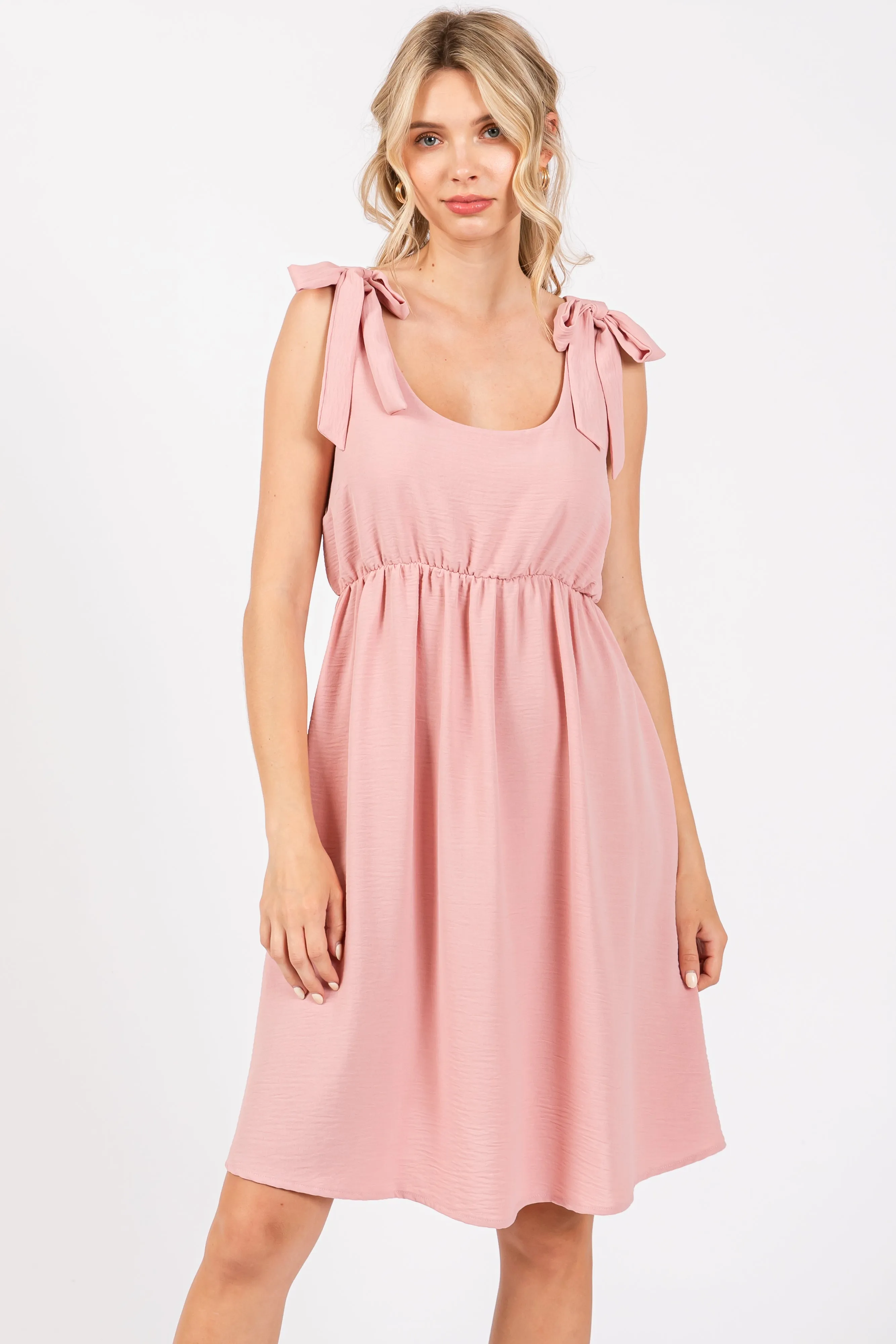 Pink Solid Tie-Shoulder Scoop Neck Maternity Dress sold by Pinkblush product image thumbnail 5