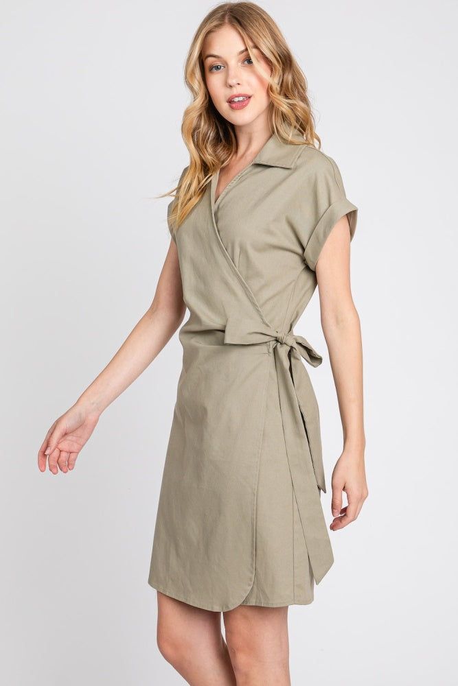 Olive Wrap Front Linen Jacket Dress sold by Pinkblush product image thumbnail 4
