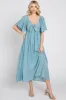 Blue Front Tie Ruffle Sleeve Midi Dress sold by Pinkblush