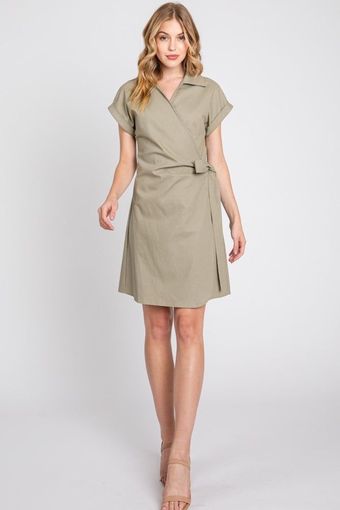 Olive Wrap Front Linen Jacket Dress sold by Pinkblush