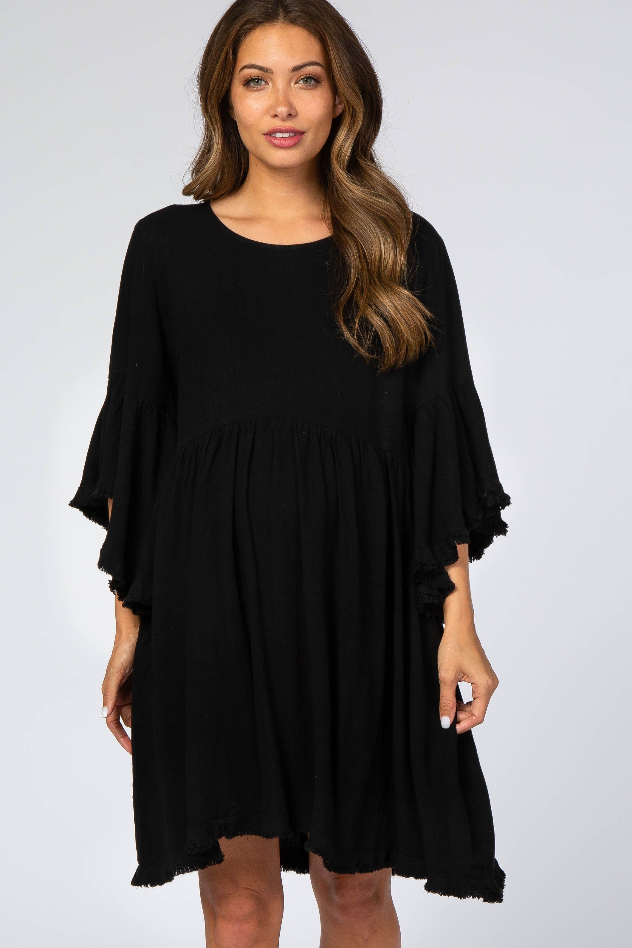Black Linen Fringe Trim Maternity Dress sold by Pinkblush product image thumbnail 2
