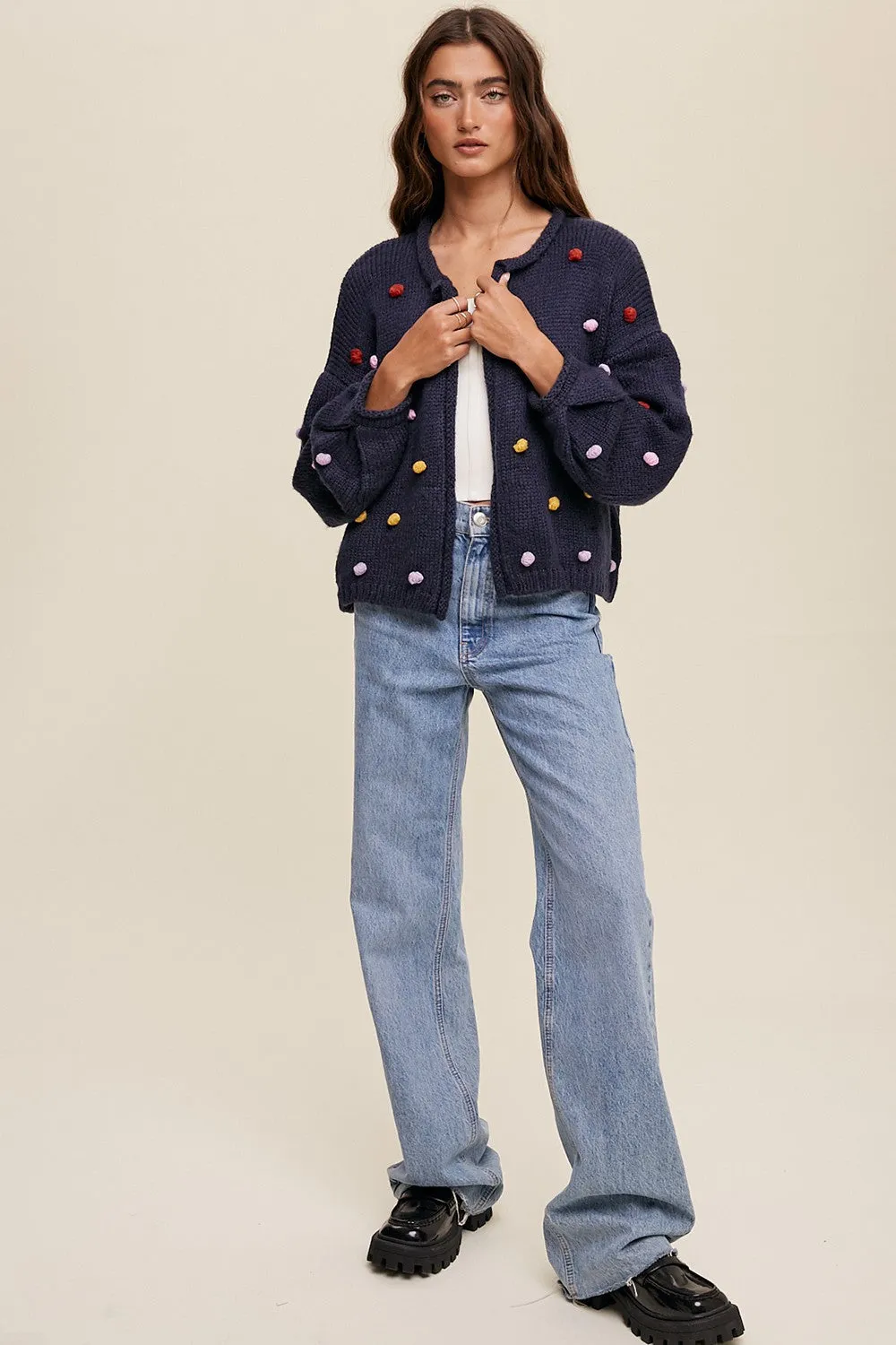 Navy PomPom Cardigan sold by Pinkblush product image thumbnail 4