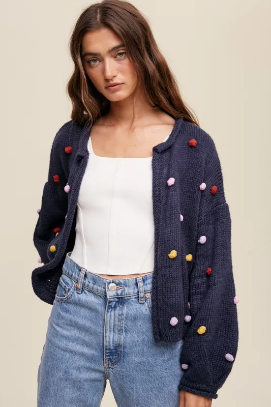 Navy PomPom Cardigan made by Pinkblush