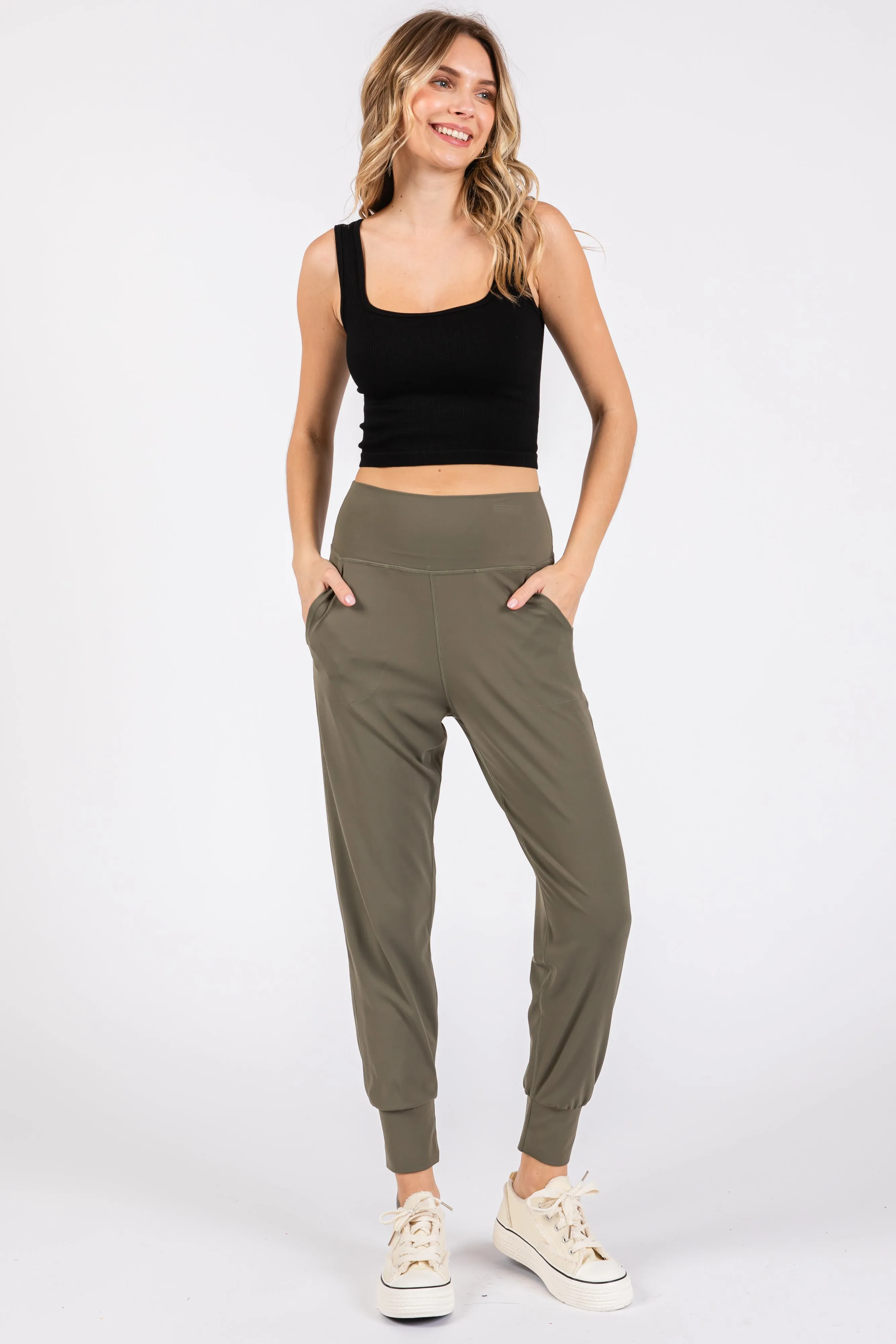 Olive High Waist Crop Joggers sold by Pinkblush