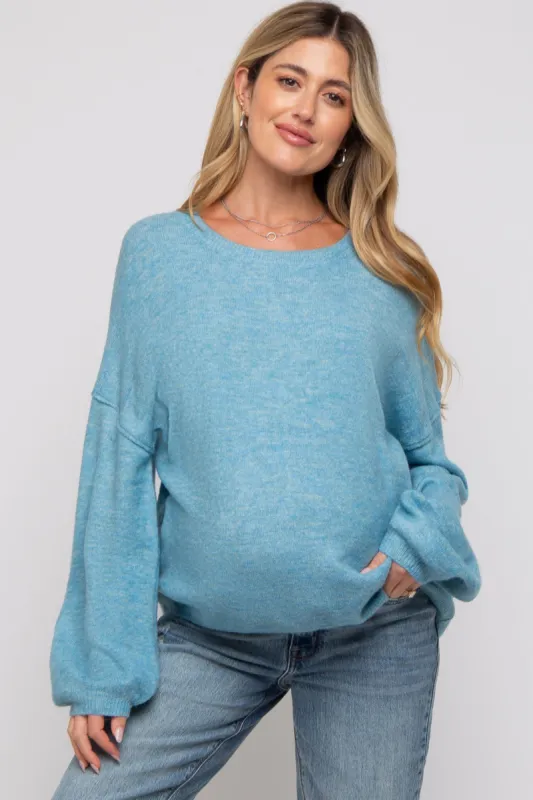 Blue Basic Drop Shoulder Maternity Sweater sold by Pinkblush