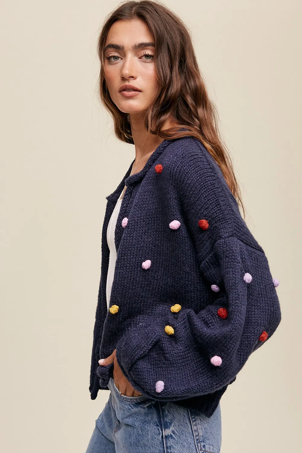 Navy PomPom Cardigan sold by Pinkblush product image thumbnail 2