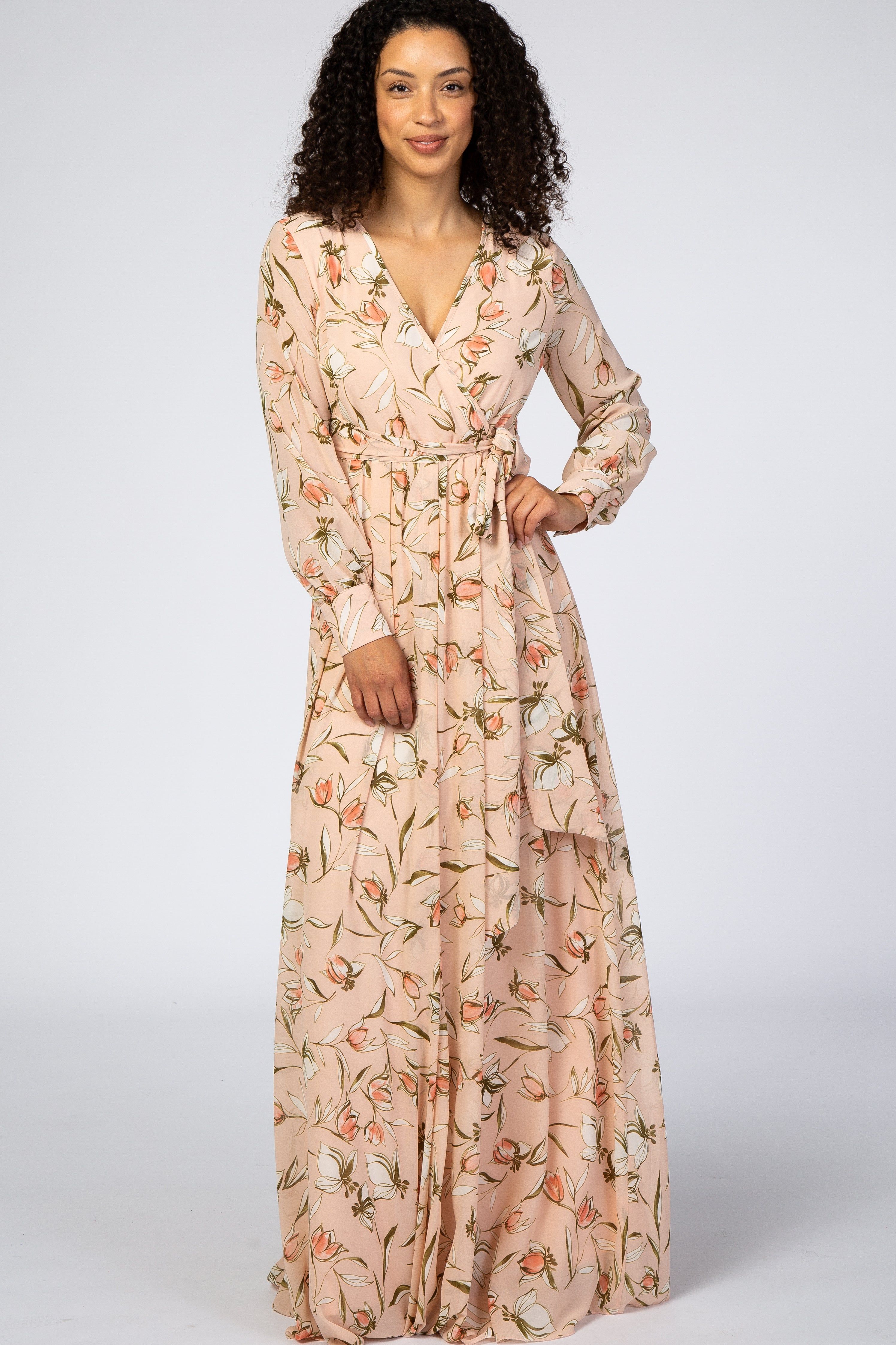Light Pink Floral Long Sleeve Maxi Dress sold by Pinkblush