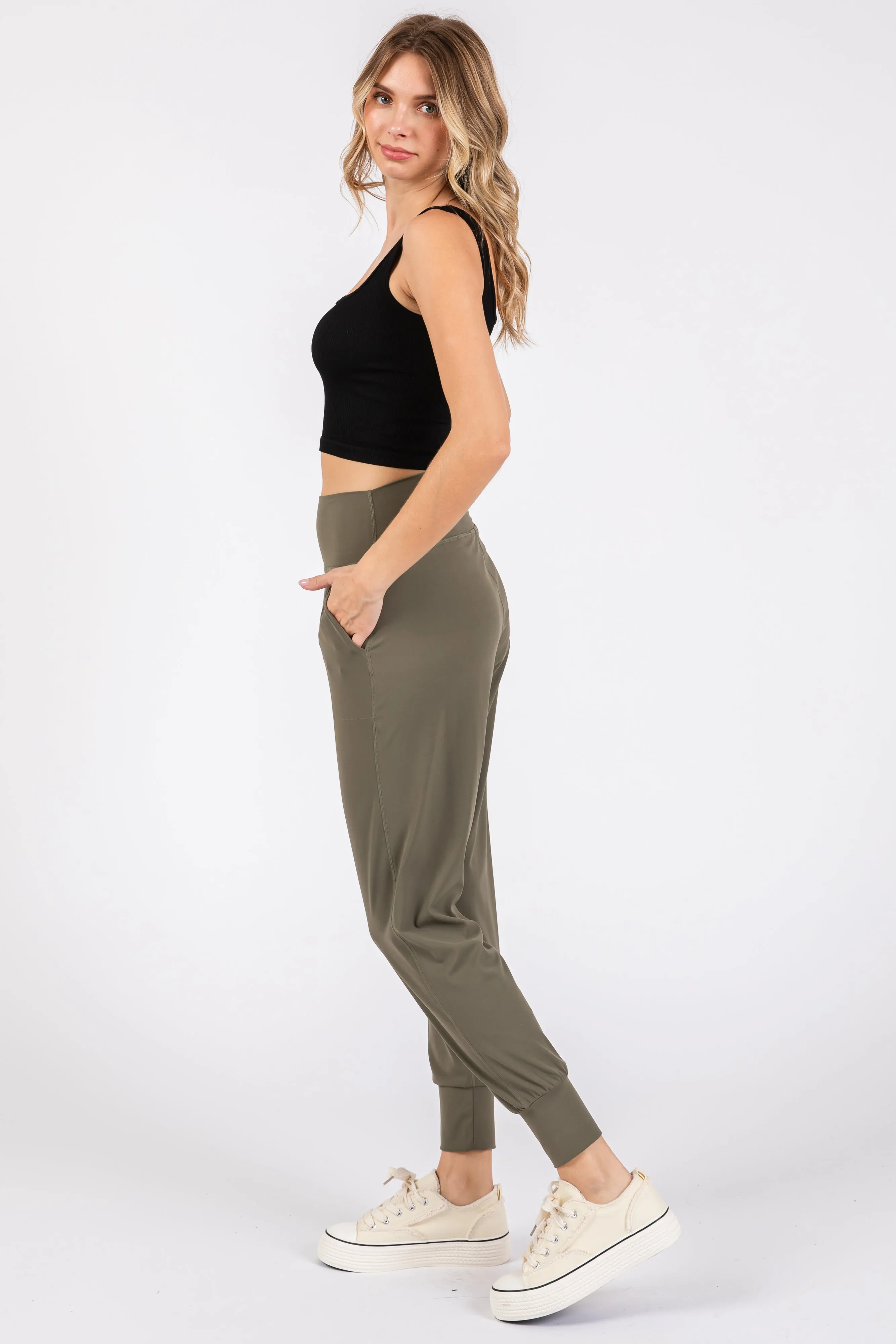 Olive High Waist Crop Joggers sold by Pinkblush product image thumbnail 2