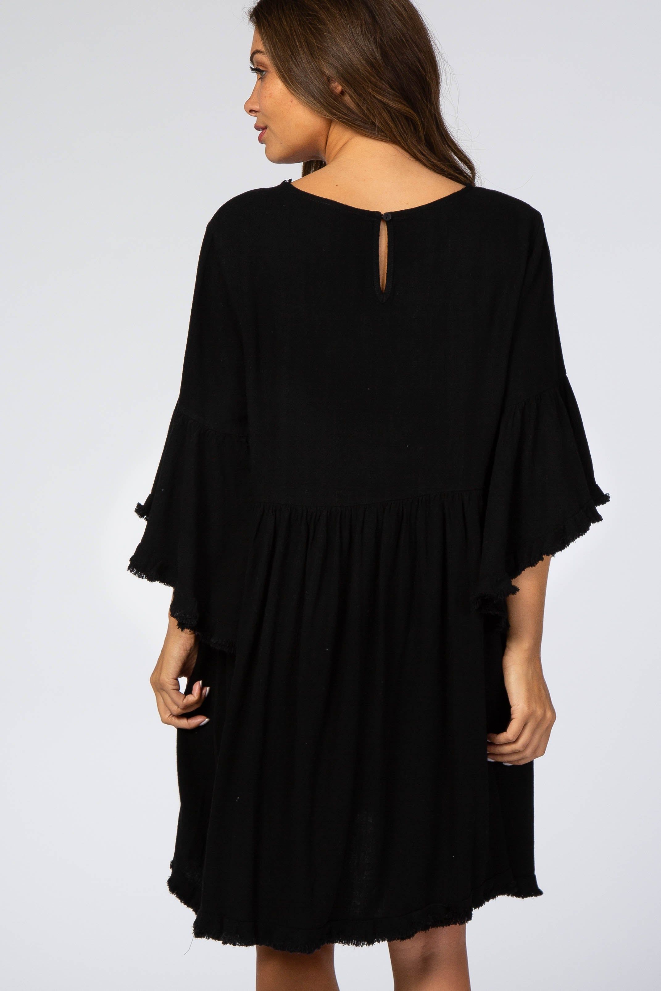 Black Linen Fringe Trim Maternity Dress sold by Pinkblush product image thumbnail 4