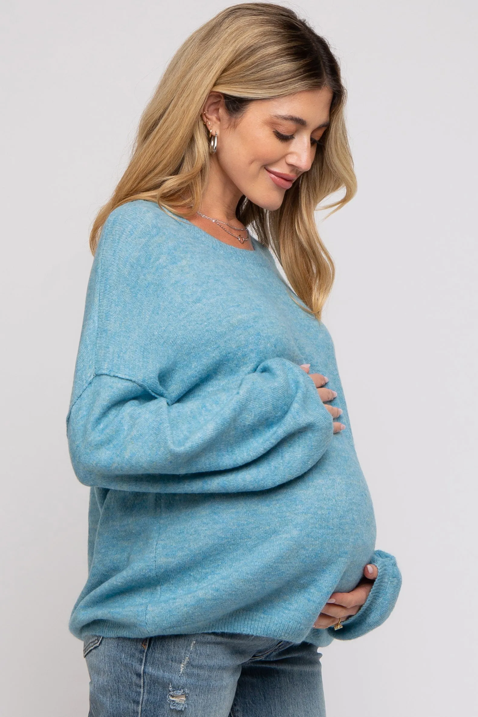 Blue Basic Drop Shoulder Maternity Sweater sold by Pinkblush product image thumbnail 2