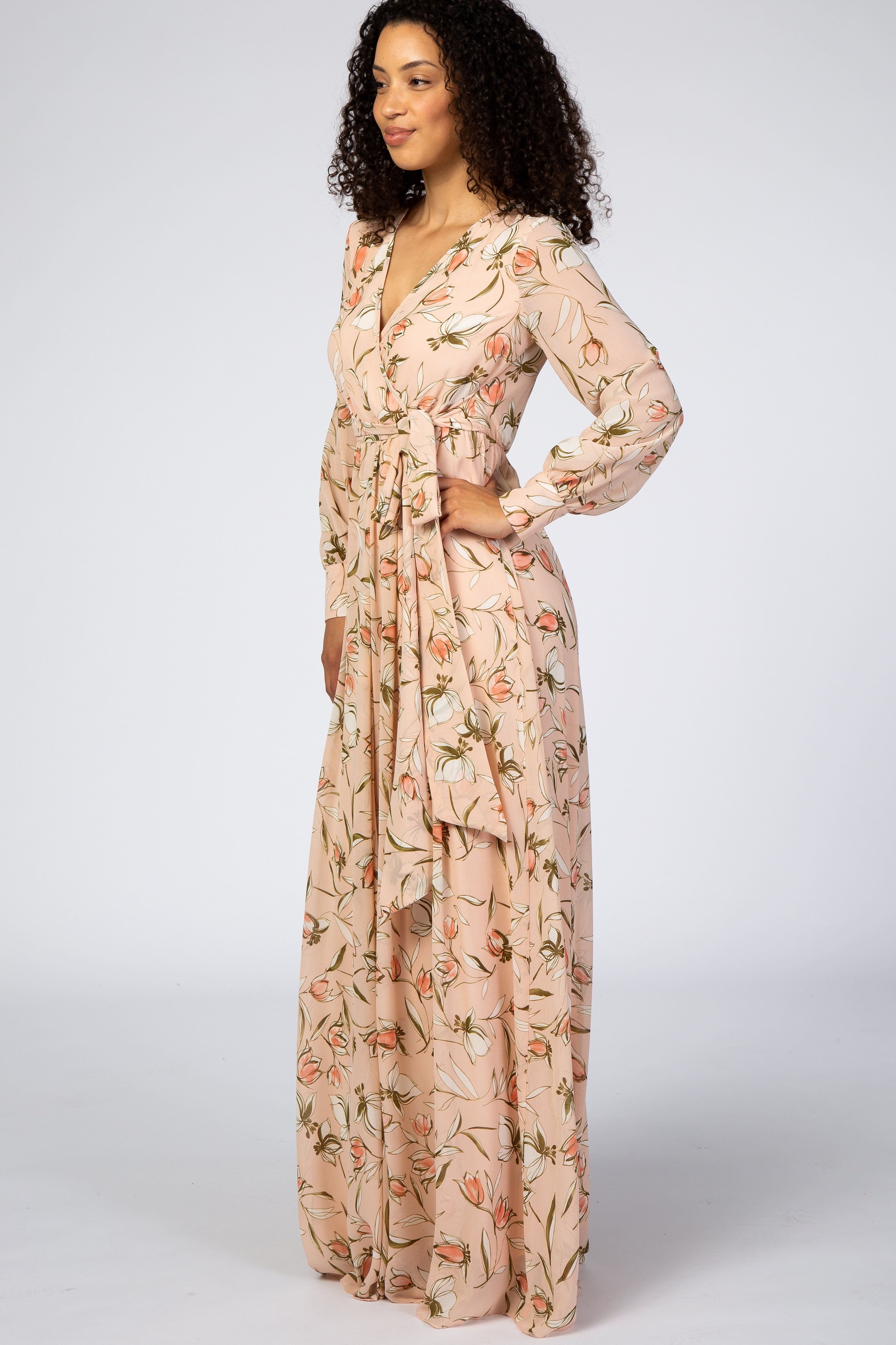 Light Pink Floral Long Sleeve Maxi Dress sold by Pinkblush product image thumbnail 2