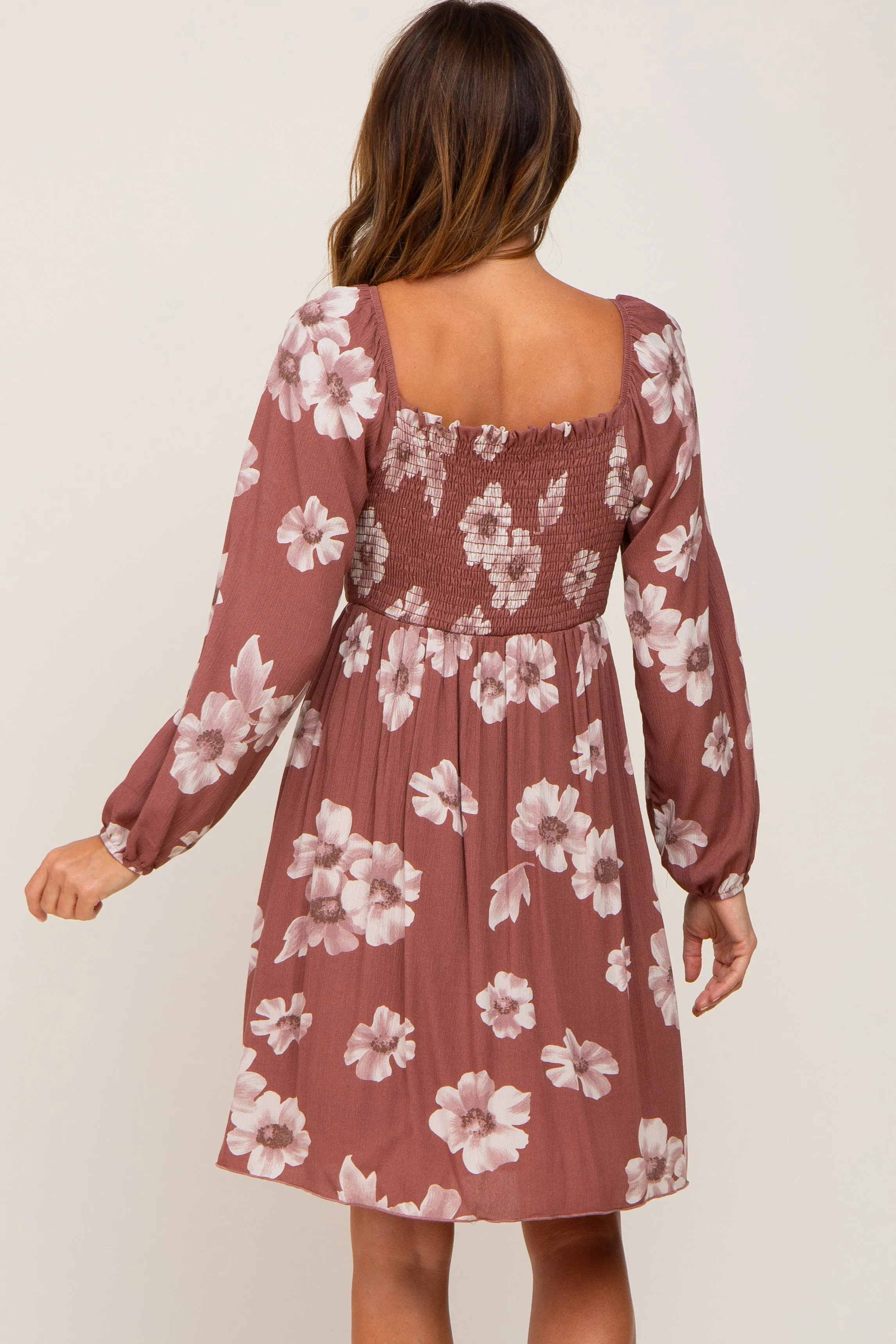 Rust Floral Smocked Tie Back Dress sold by Pinkblush product image thumbnail 3