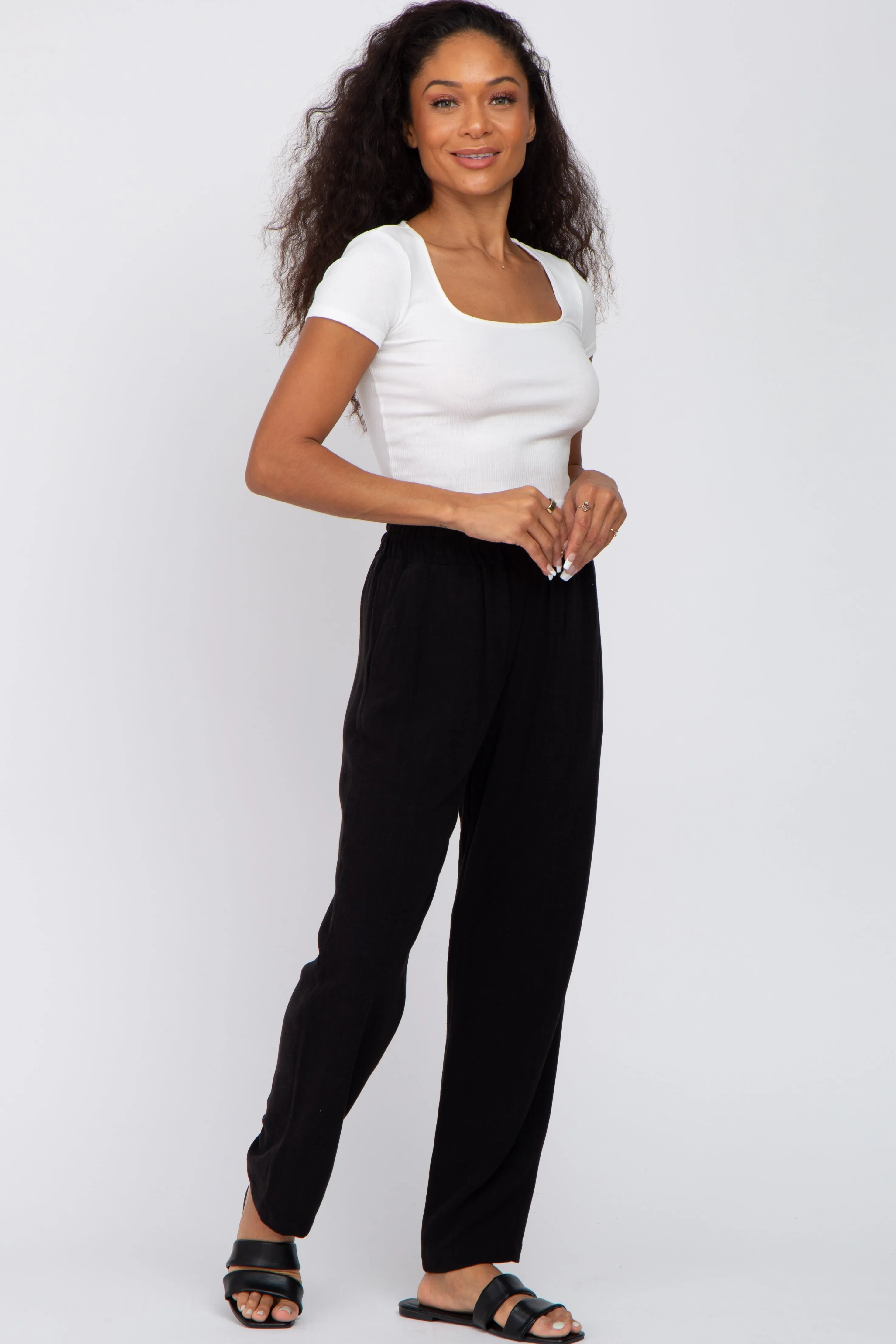 Black Linen Maternity Pants sold by Pinkblush product image thumbnail 5