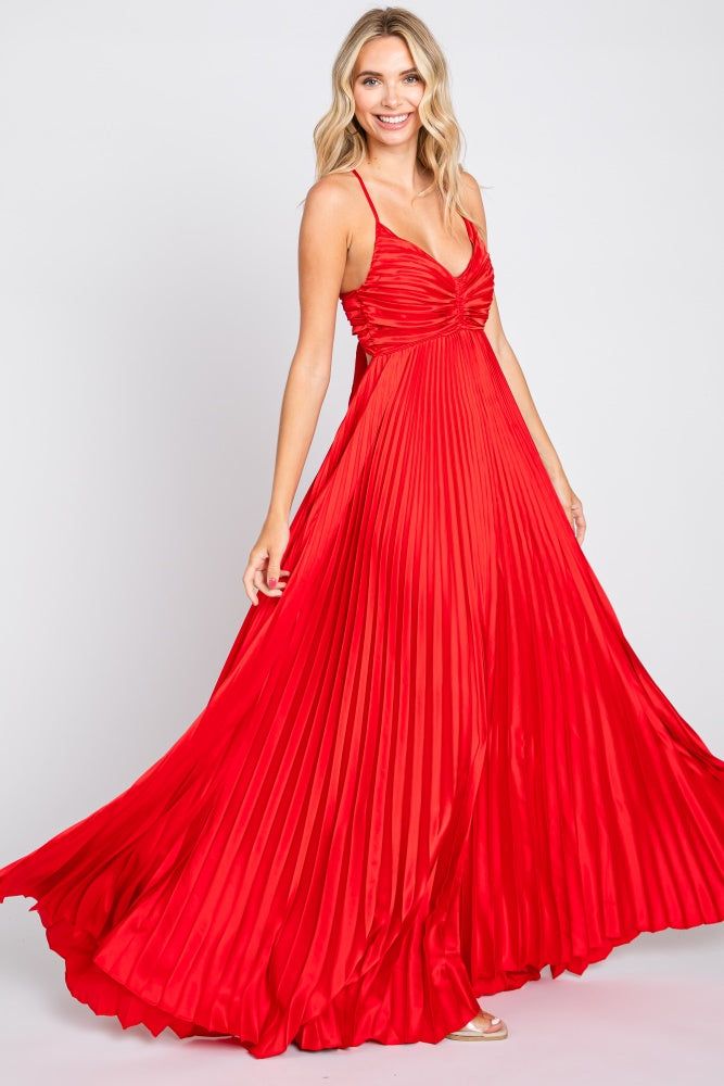 Red Satin Pleated Cutout Gown sold by Pinkblush product image thumbnail 2
