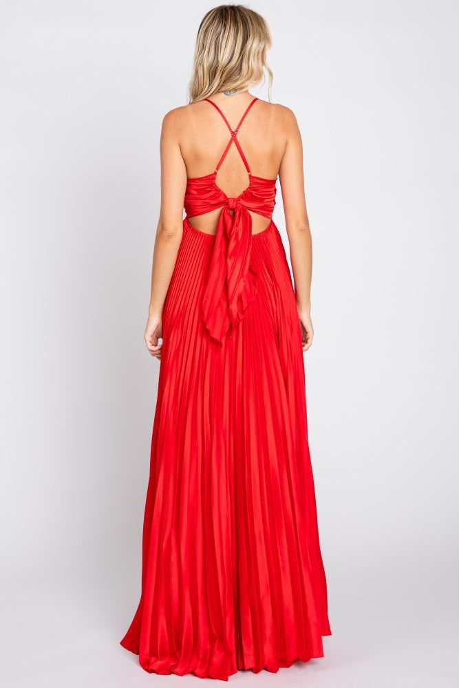 Red Satin Pleated Cutout Gown sold by Pinkblush product image thumbnail 3