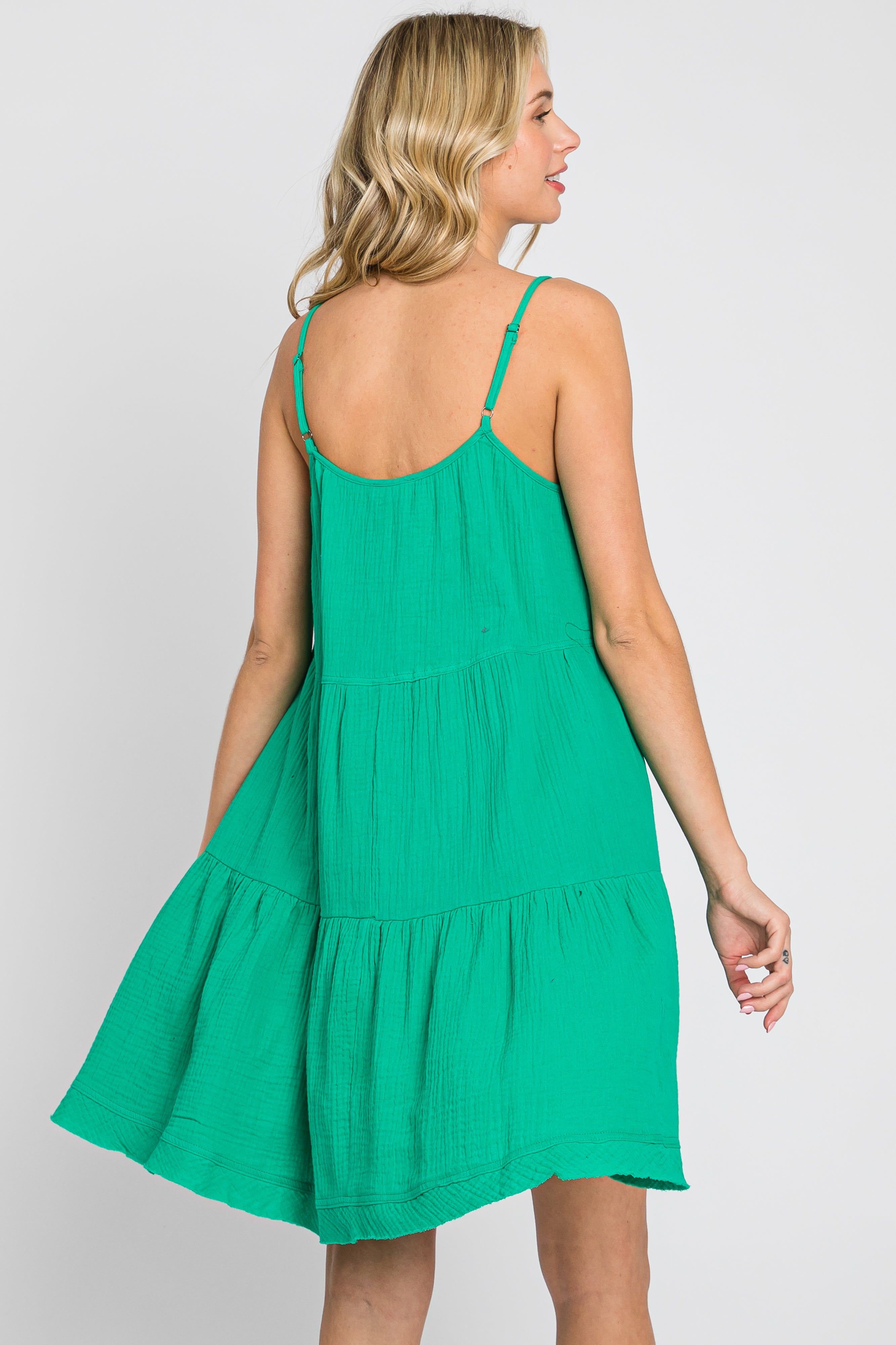 Green Front Button Tiered Dress sold by Pinkblush product image thumbnail 3