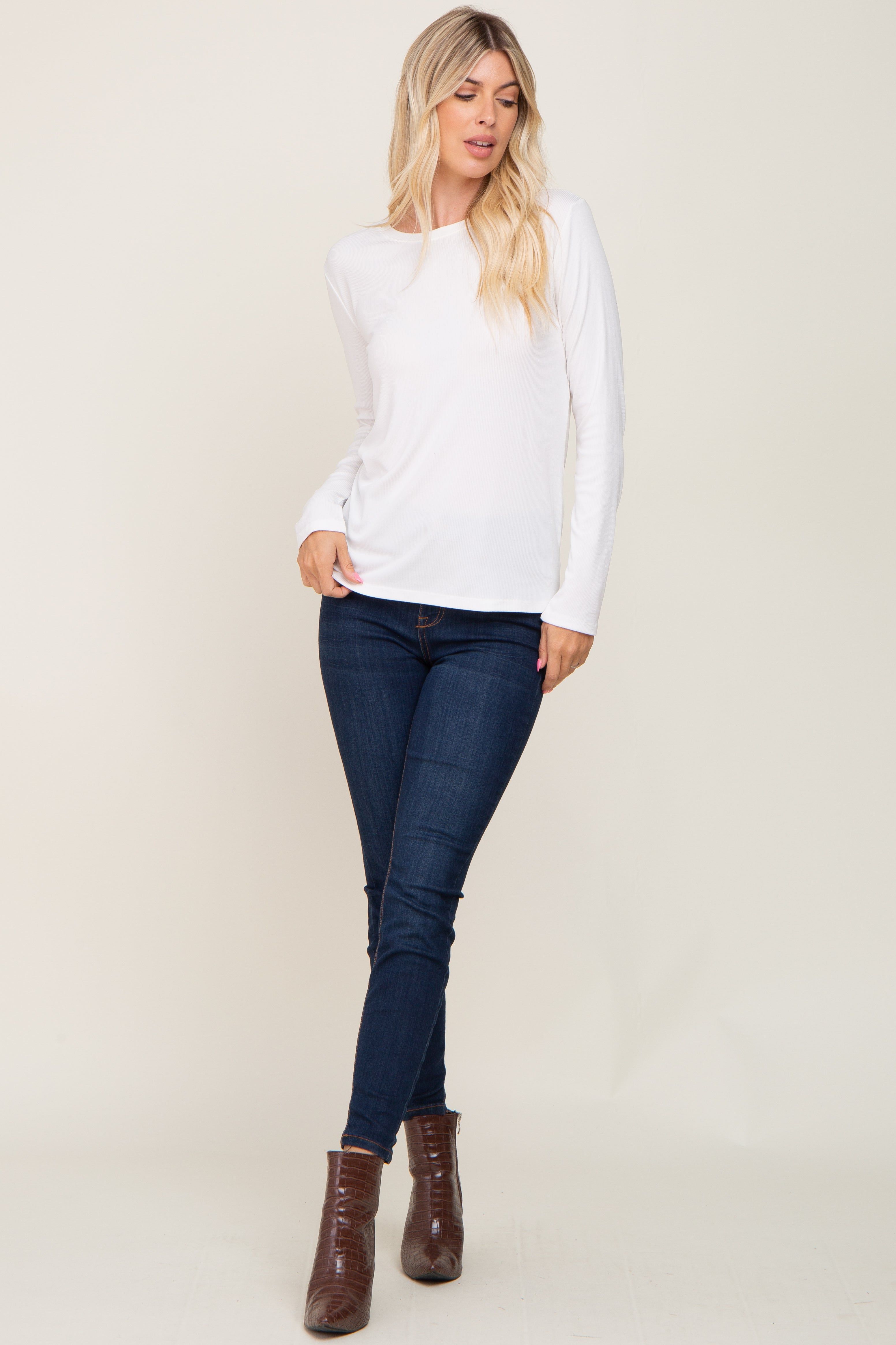 Ivory Ribbed Basic Long Sleeve Top sold by Pinkblush product image thumbnail 4