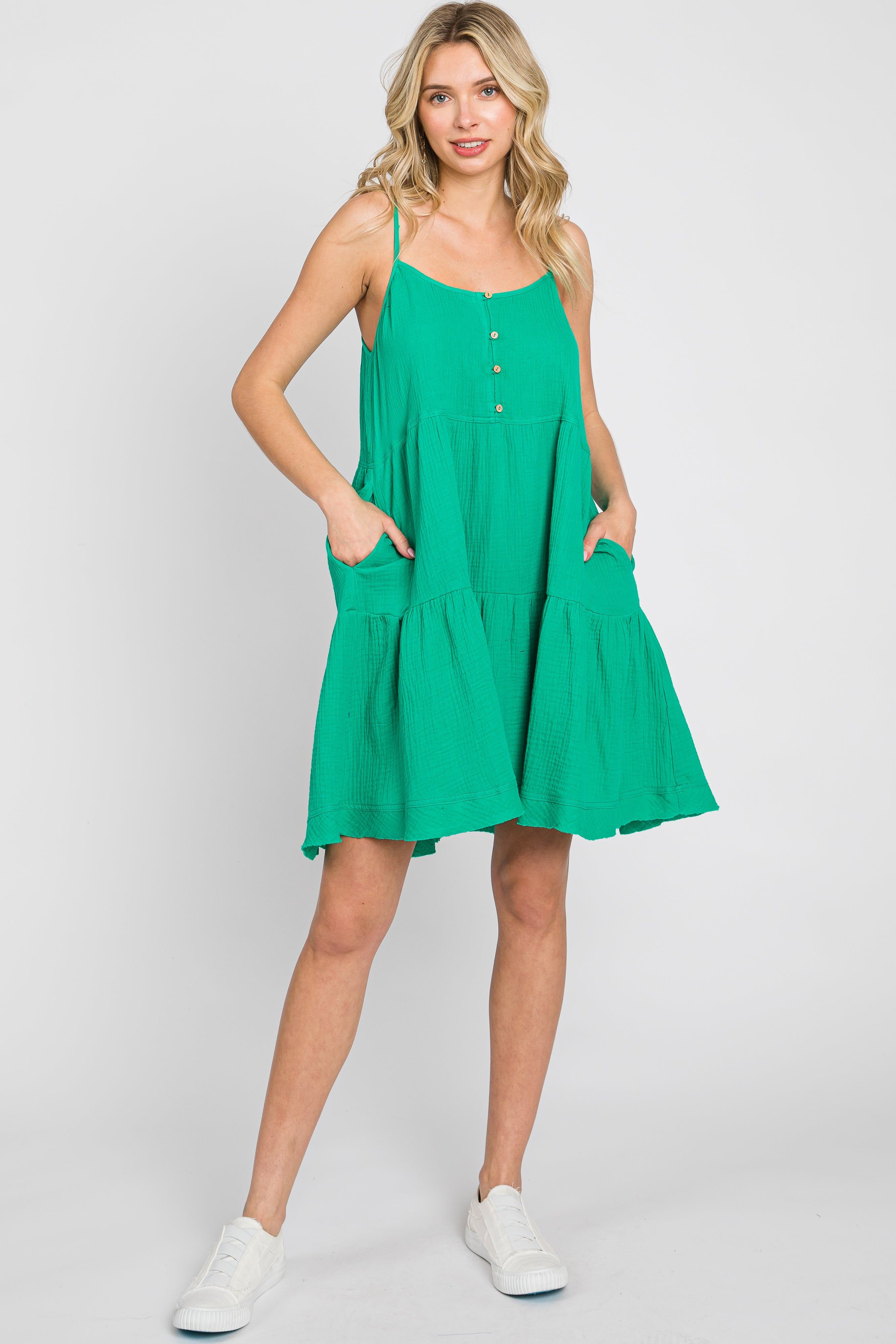 Green Front Button Tiered Dress sold by Pinkblush product image thumbnail 4
