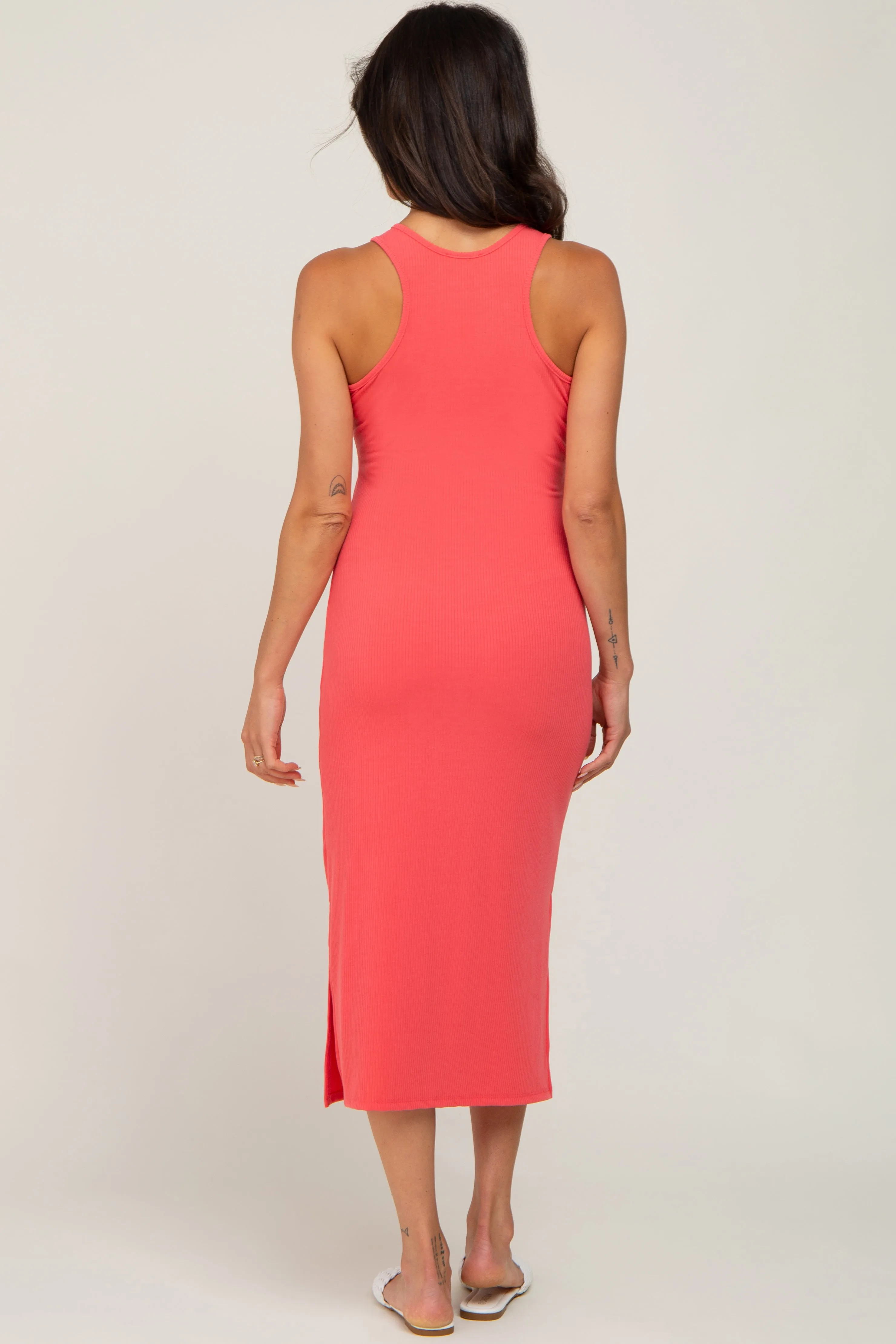 Coral Ribbed Side Slit Midi Dress sold by Pinkblush product image thumbnail 3