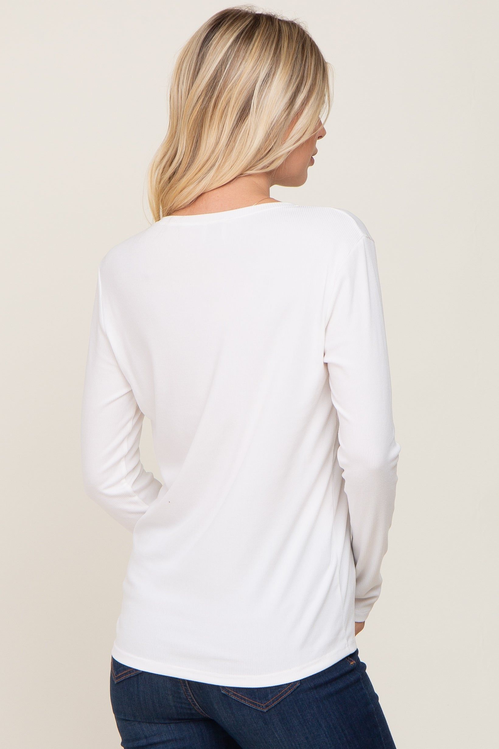 Ivory Ribbed Basic Long Sleeve Top sold by Pinkblush product image thumbnail 3