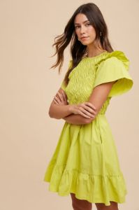 Lime Bias Smocking Detail Mini Dress sold by Pinkblush