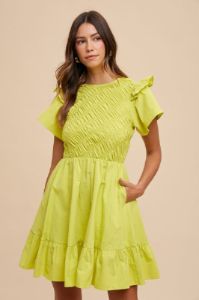 Lime Bias Smocking Detail Mini Dress sold by Pinkblush