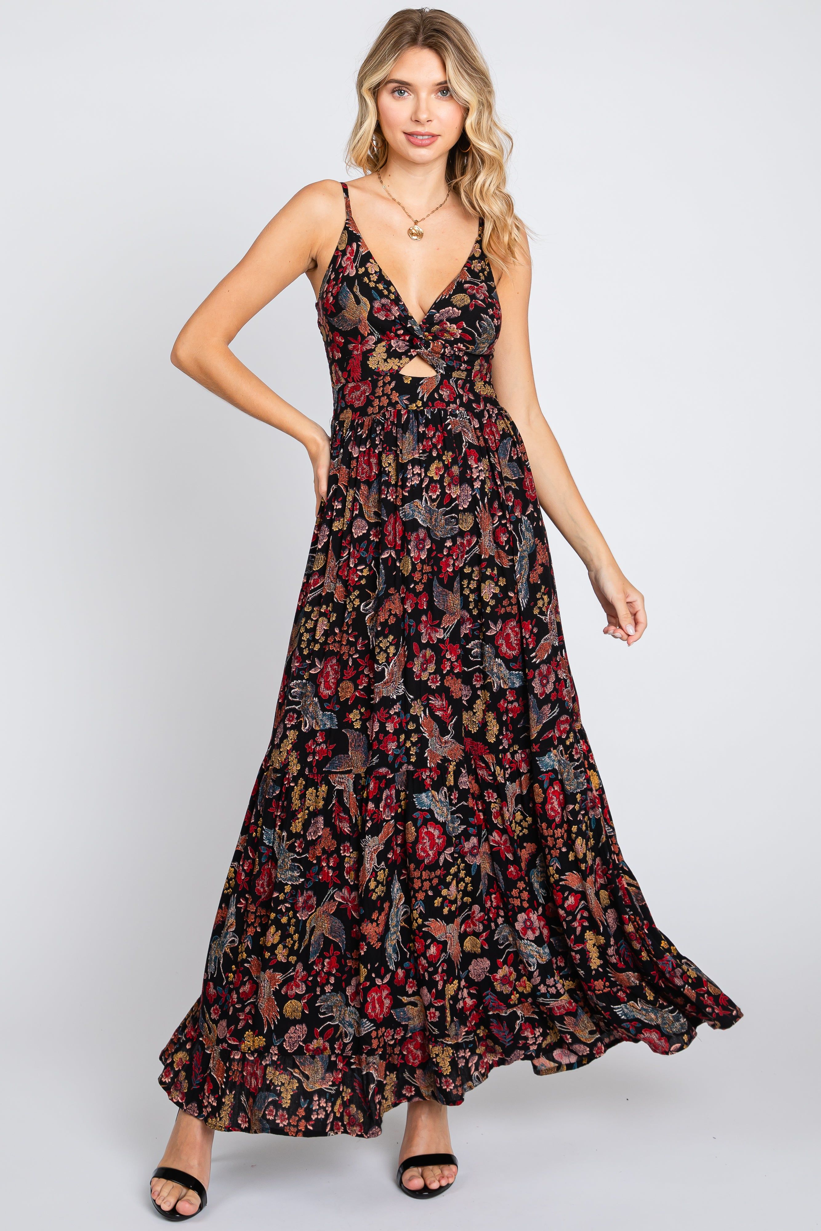 Black Floral Cutout Sleeveless Maxi Dress sold by Pinkblush product image thumbnail 5