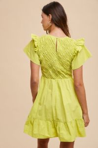 Lime Bias Smocking Detail Mini Dress sold by Pinkblush