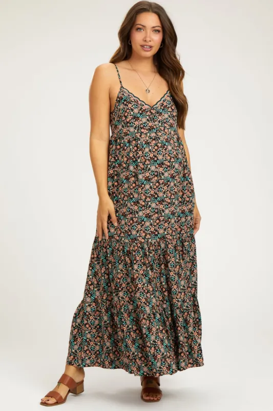 Black Printed Maternity Maxi Dress sold by Pinkblush