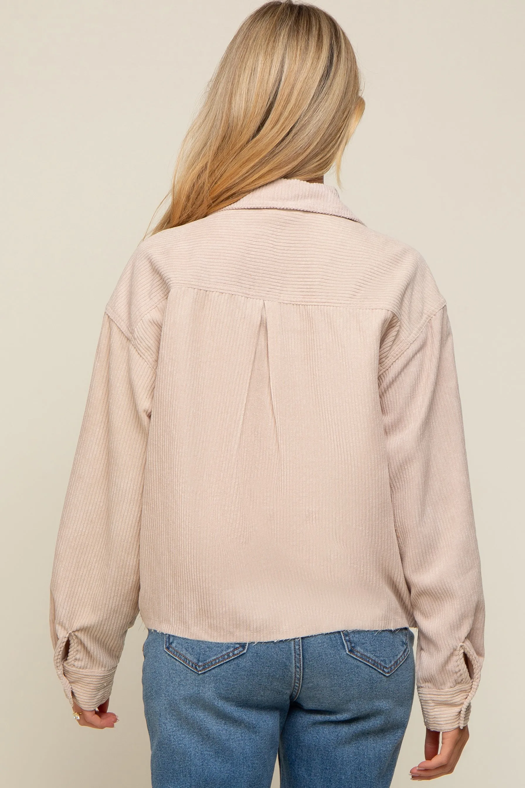 Beige Corduroy Raw Hem Maternity Shacket sold by Pinkblush product image thumbnail 4