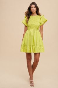 Lime Bias Smocking Detail Mini Dress sold by Pinkblush