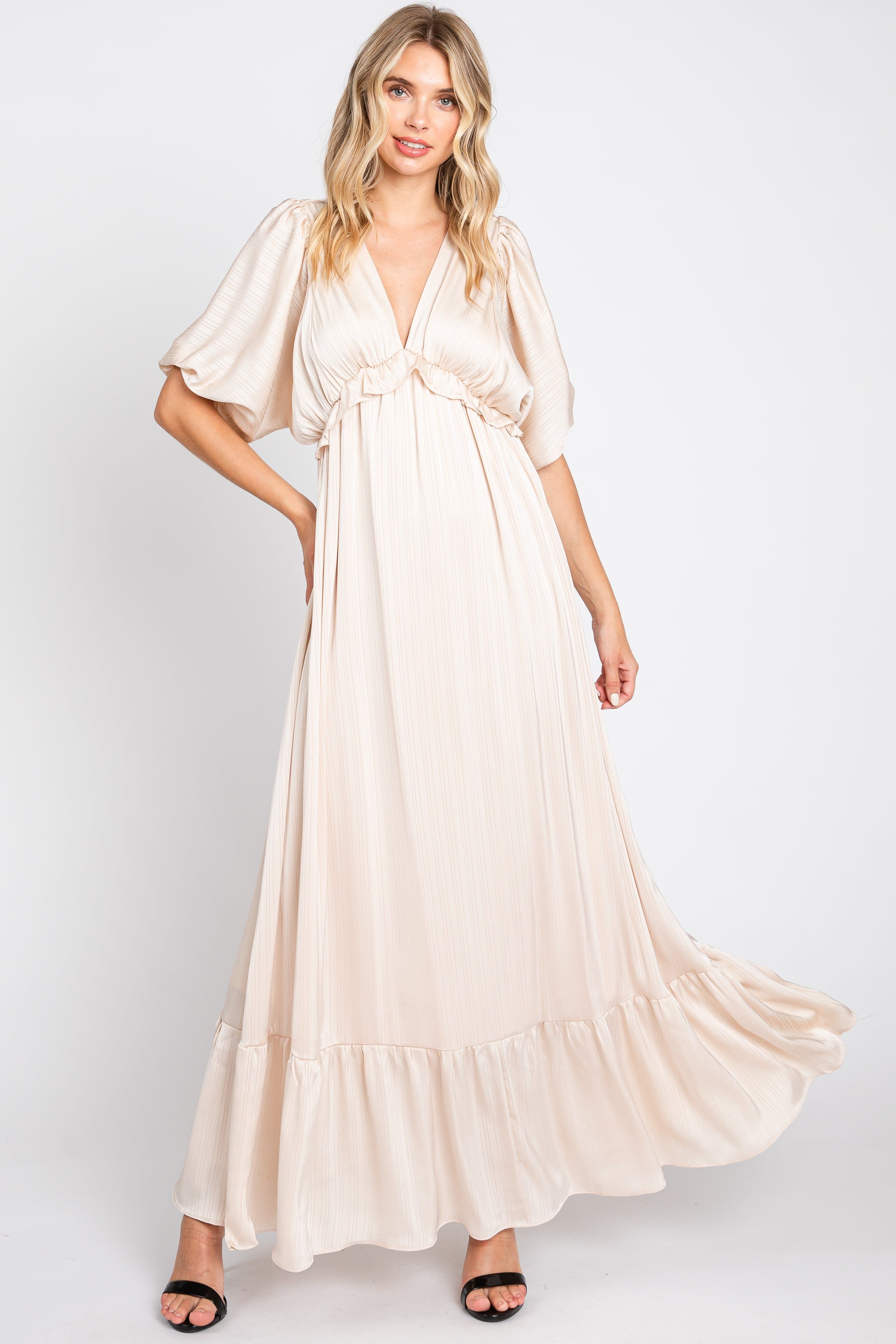 Beige Striped Ruffle Accent Dress sold by Pinkblush product image thumbnail 5