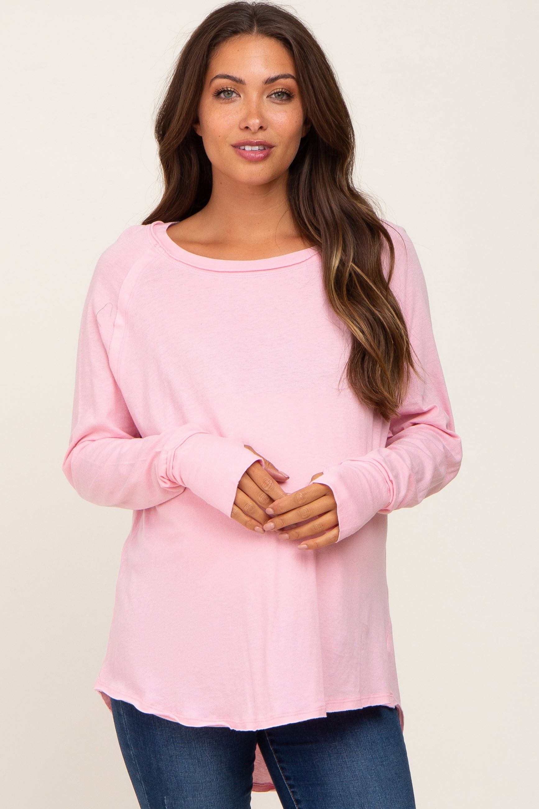 Pink Distressed Seam Maternity Long Sleeve Top sold by Pinkblush