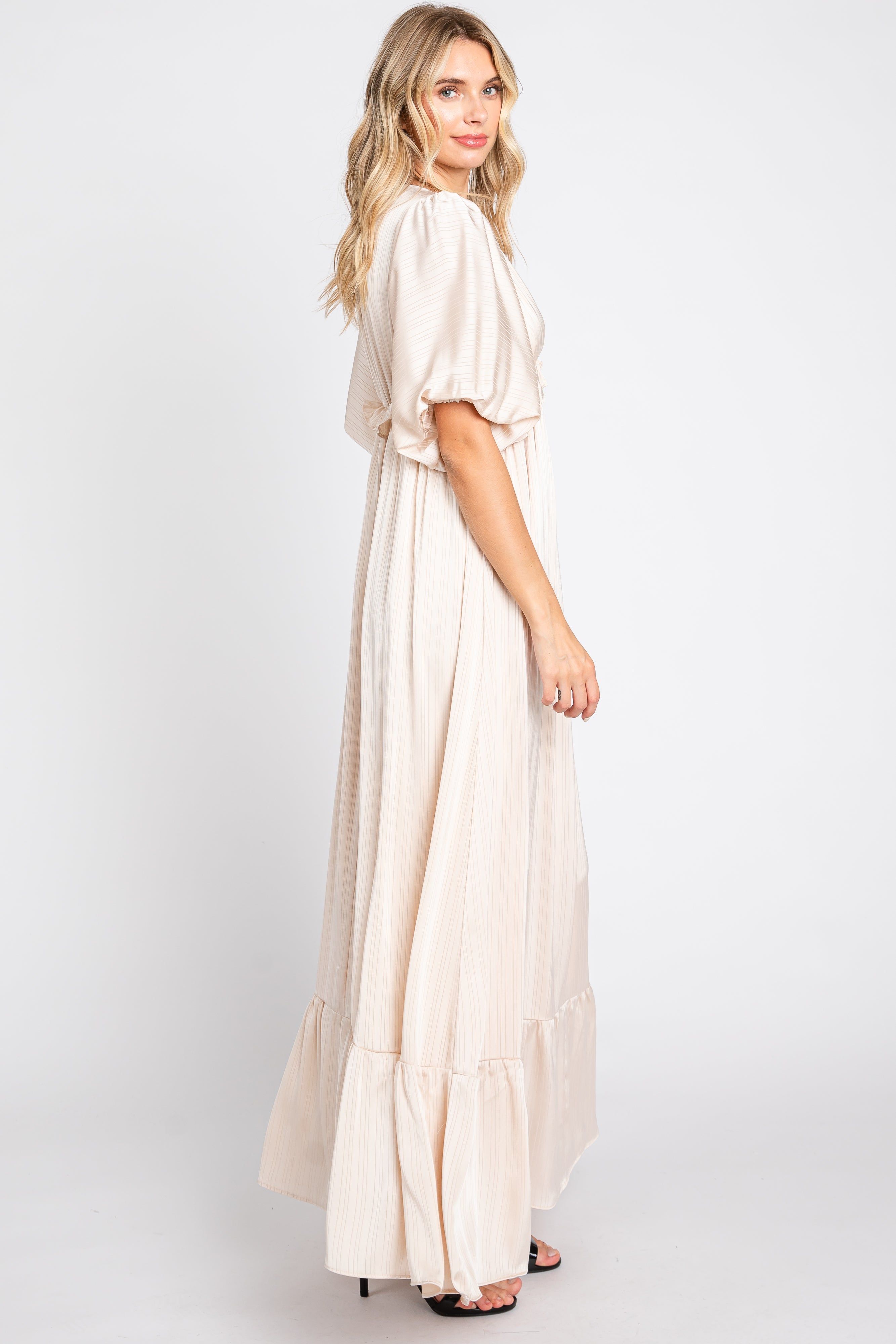 Beige Striped Ruffle Accent Dress sold by Pinkblush product image thumbnail 2