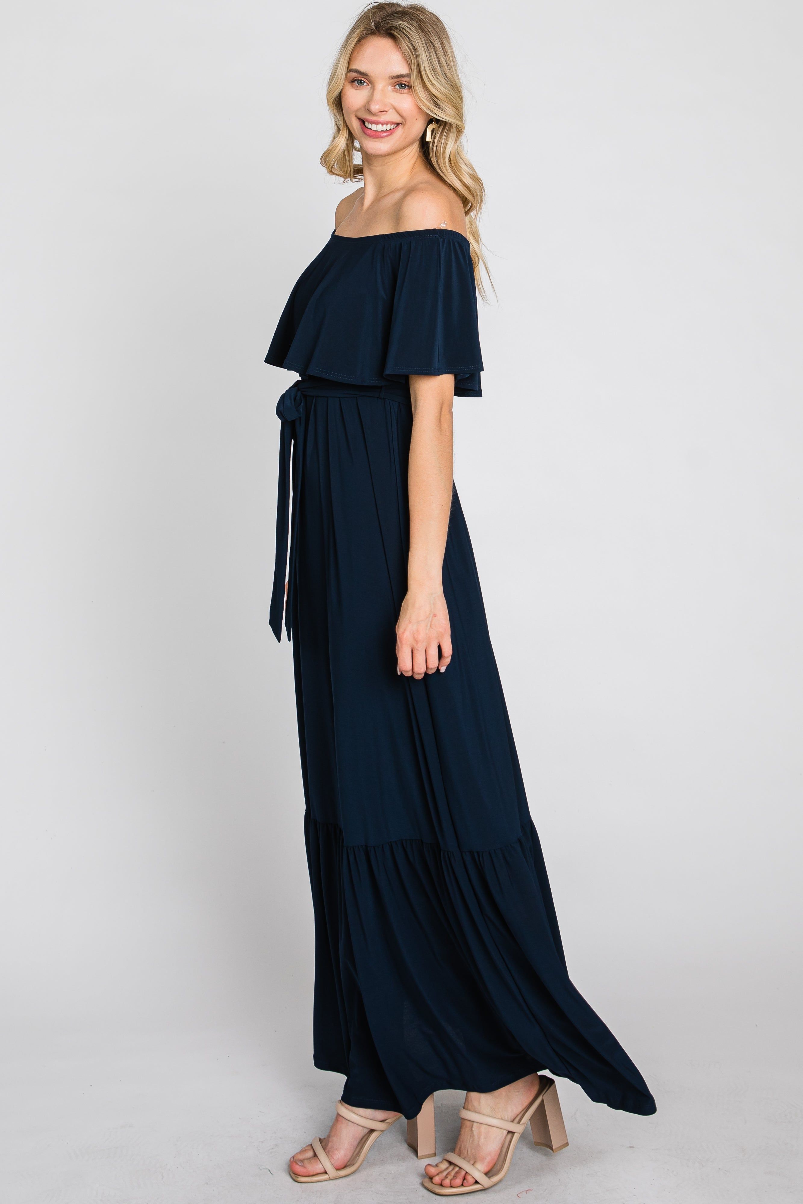 Navy Blue Off Shoulder Maxi Dress sold by Pinkblush product image thumbnail 4