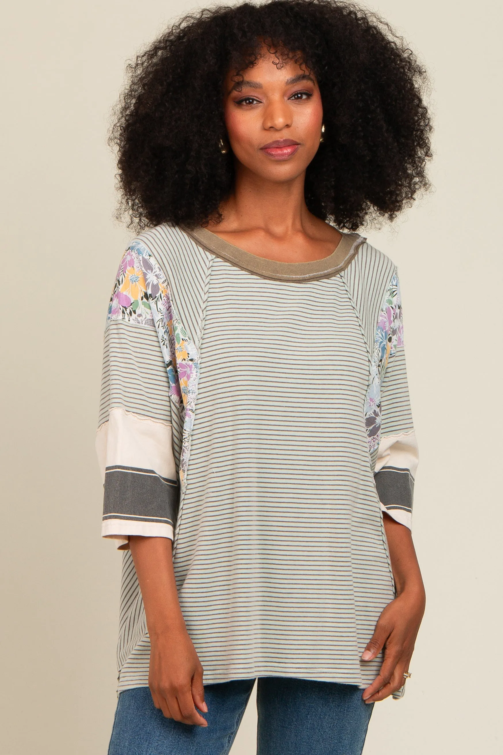 Grey Mixed Print Dolman Sleeve Top sold by Pinkblush product image thumbnail 2