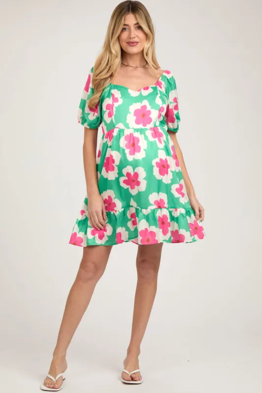 Green Floral Ruffle Hem Maternity Dress sold by Pinkblush
