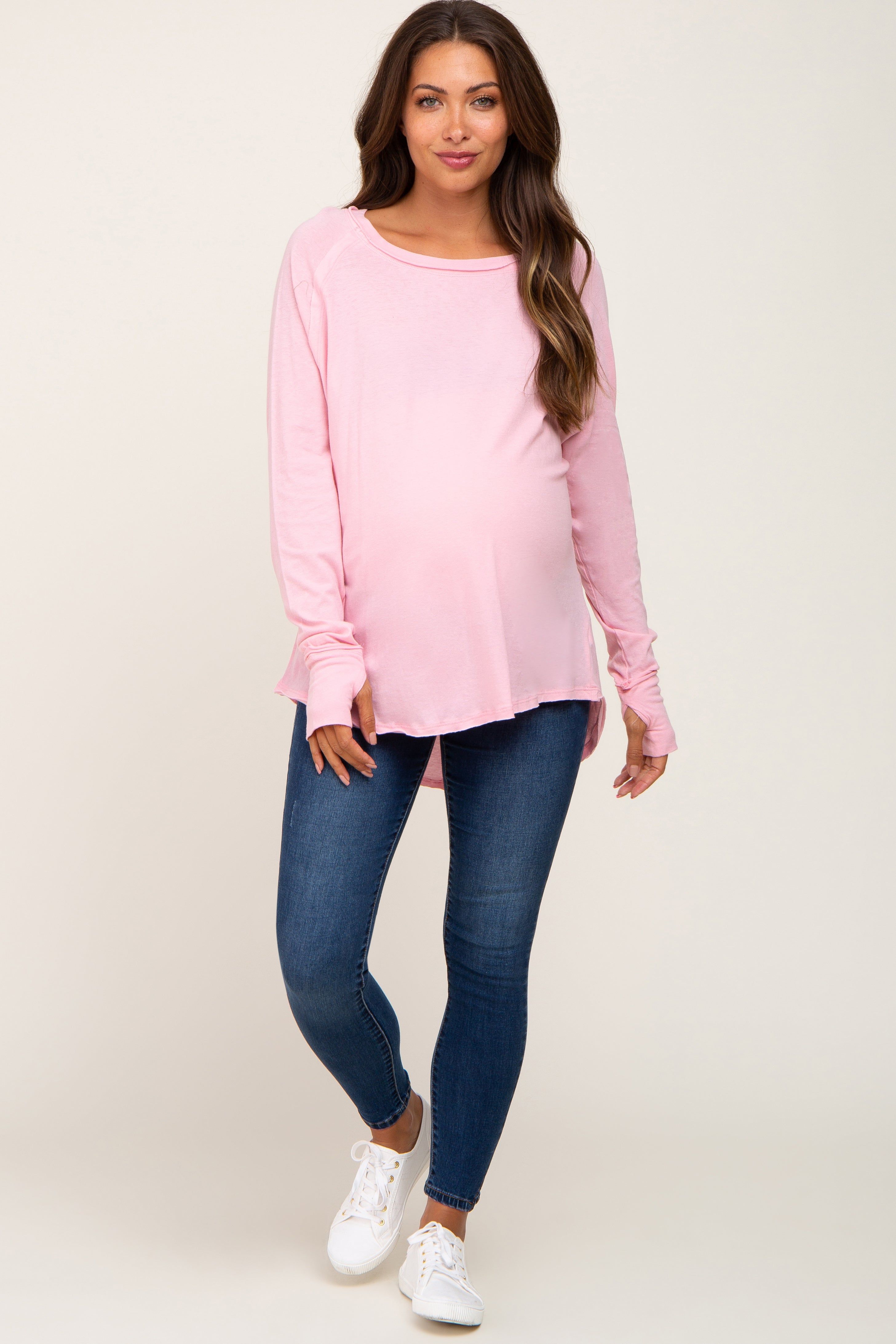 Pink Distressed Seam Maternity Long Sleeve Top sold by Pinkblush product image thumbnail 4