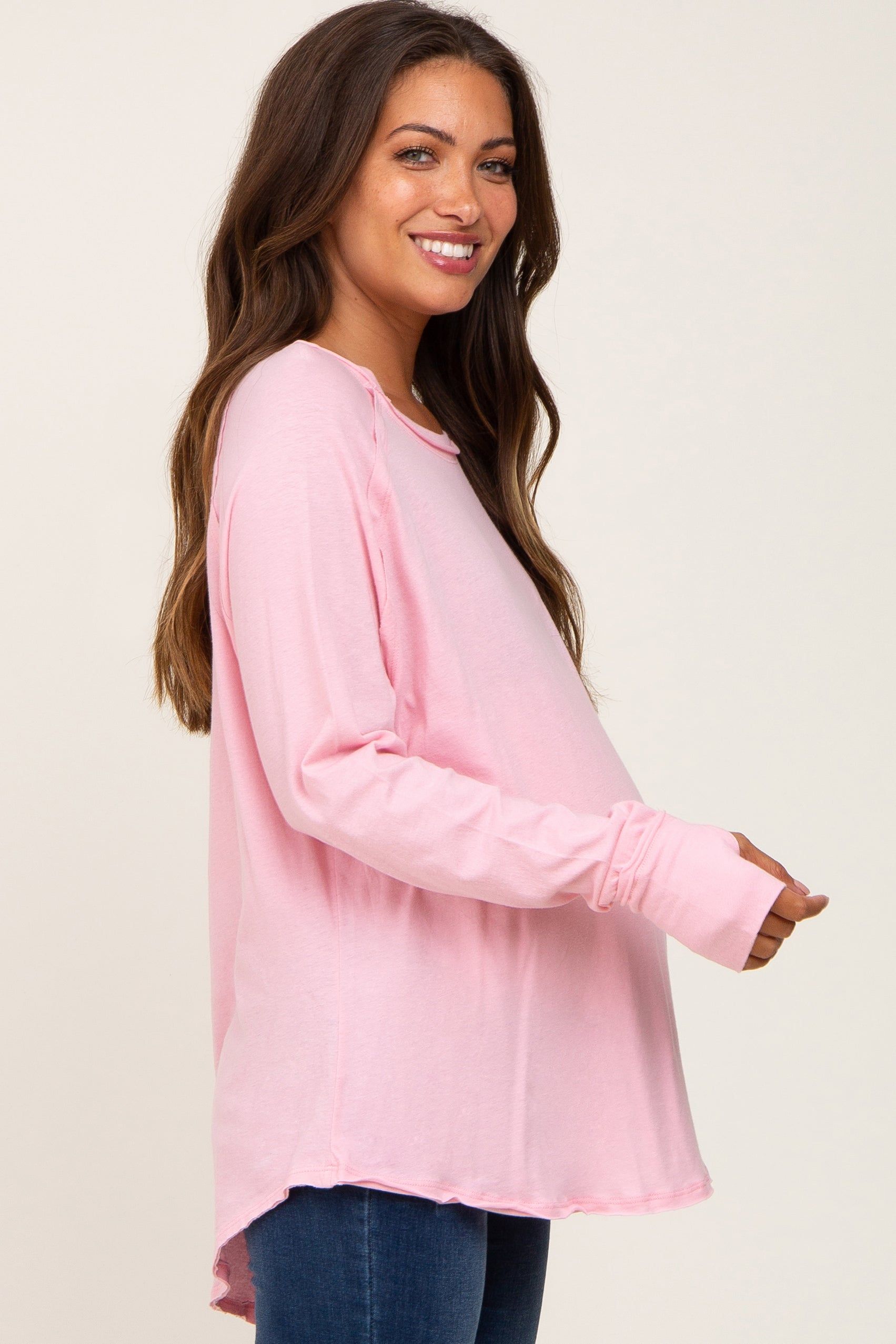 Pink Distressed Seam Maternity Long Sleeve Top sold by Pinkblush product image thumbnail 2